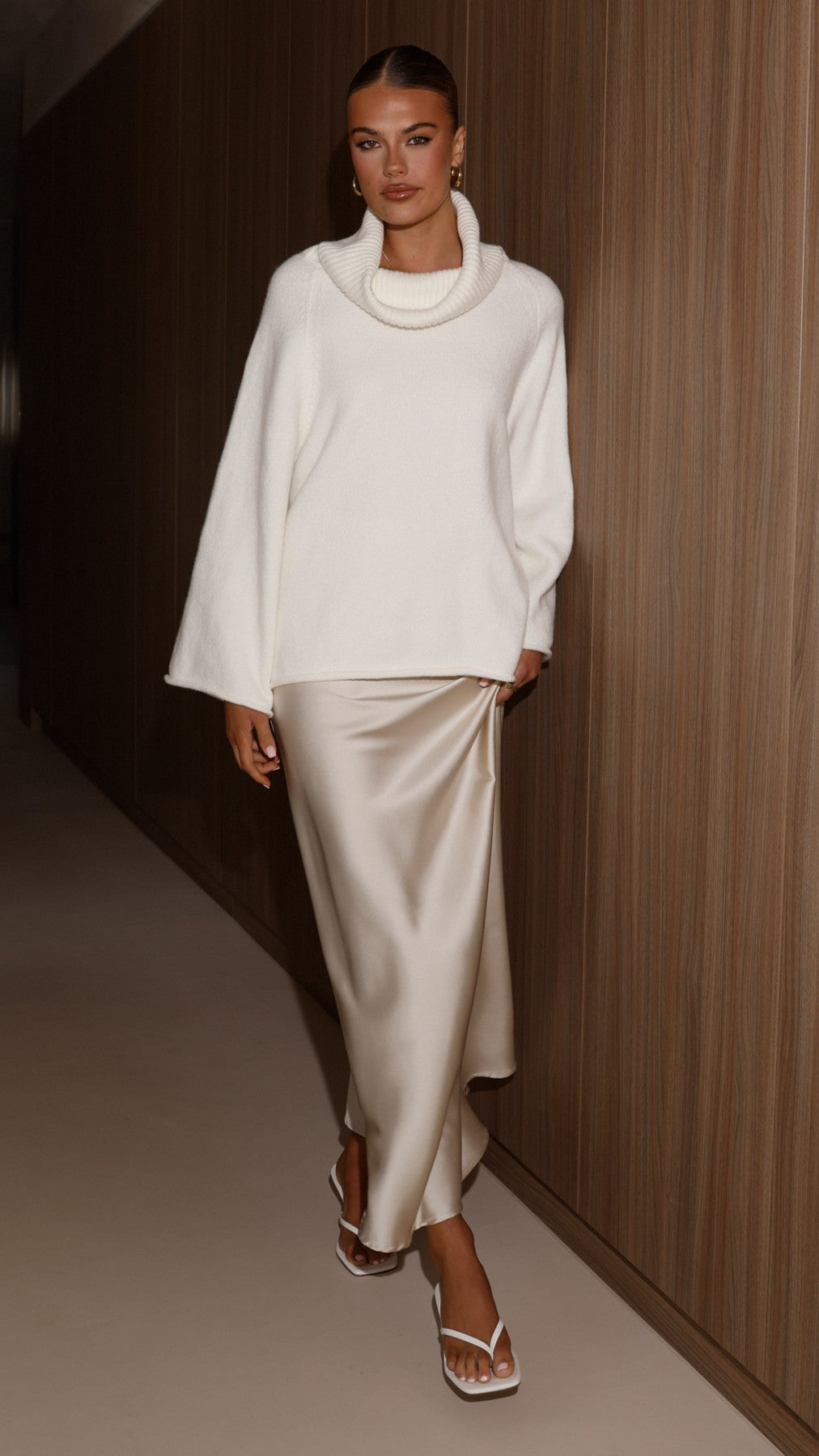 Jacques Ribbed Cowl Neck Wide Sleeve Knit Jumper – White – view 11