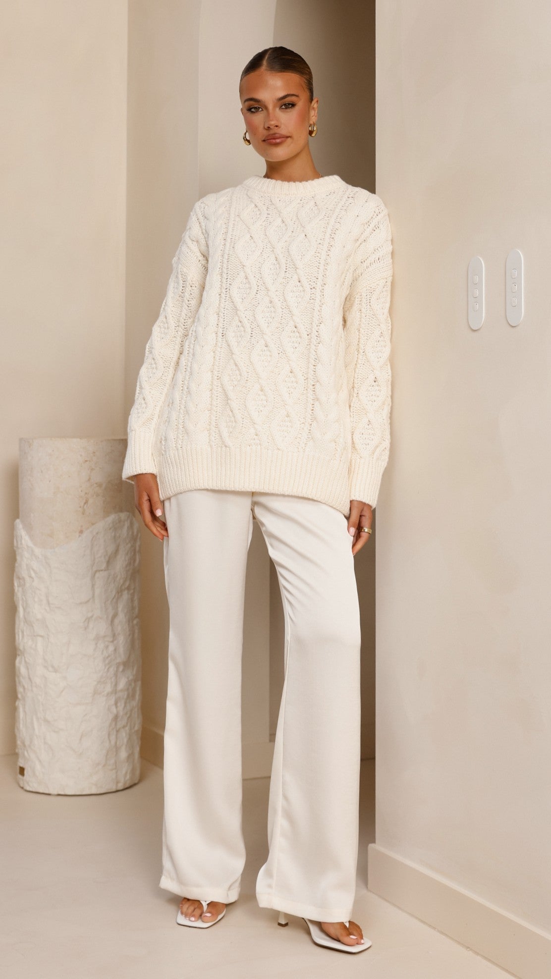 Valentina Cable Knit Soft Stretch Jumper – Cream – view 4