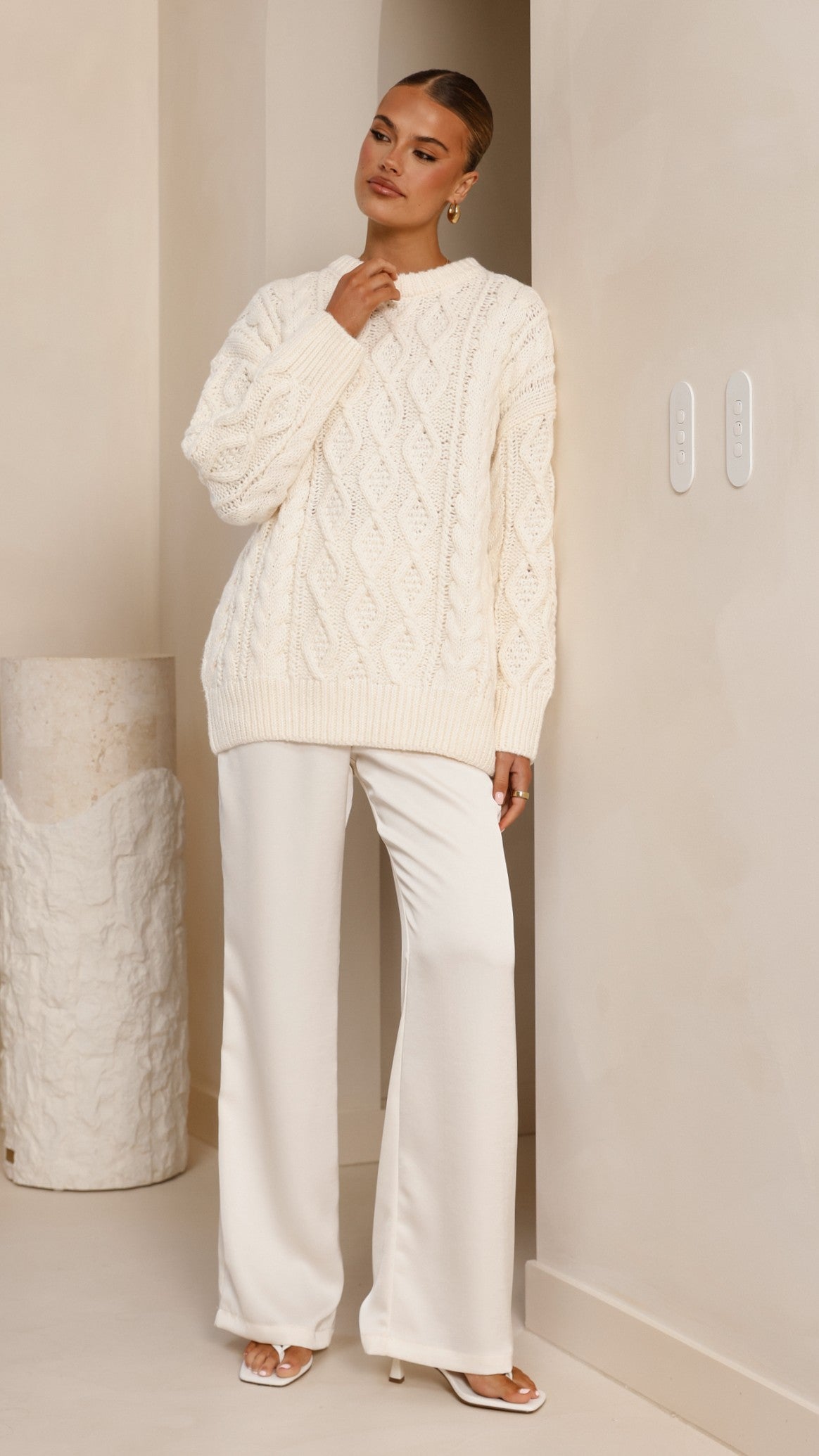 Valentina Cable Knit Soft Stretch Jumper – Cream – view 8