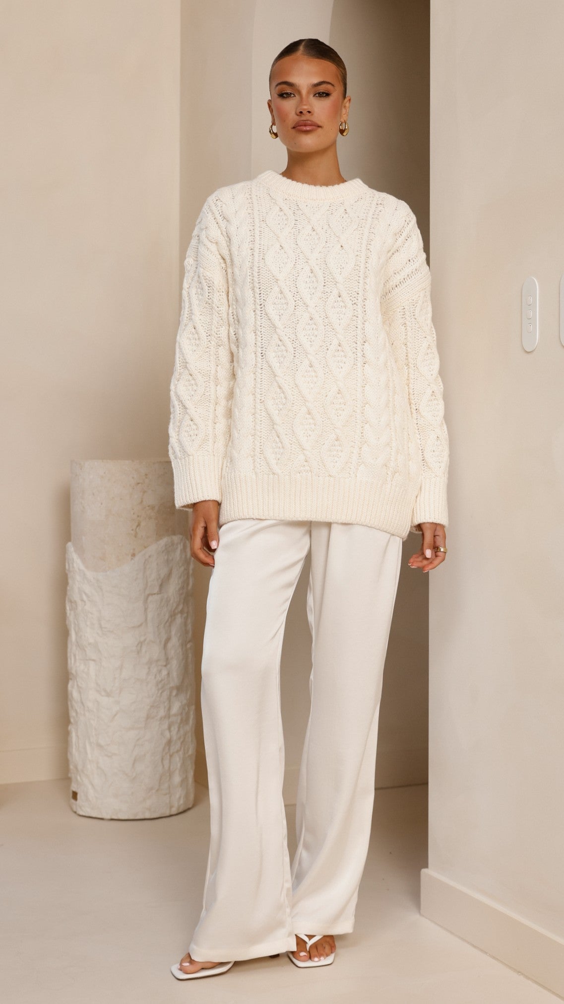 Valentina Cable Knit Soft Stretch Jumper – Cream – view 9