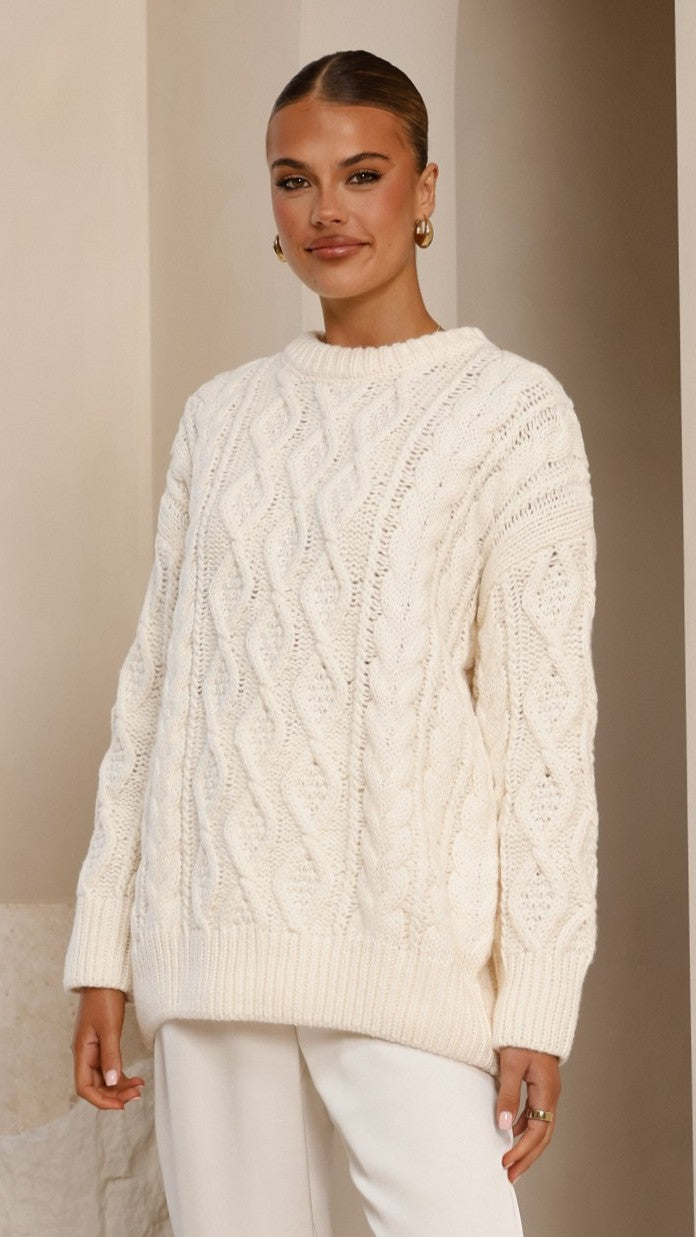 Valentina Cable Knit Soft Stretch Jumper – Cream – view 11