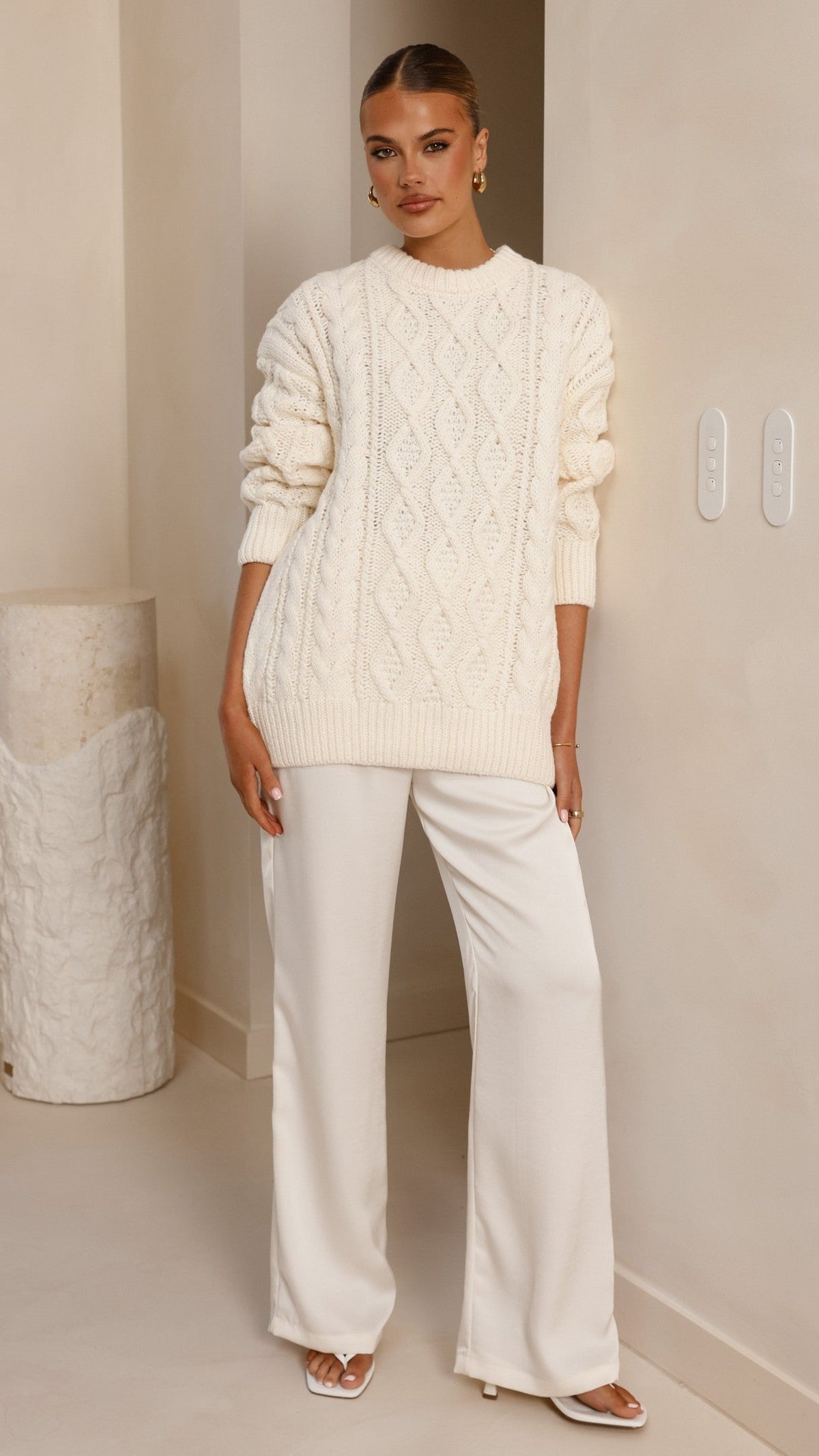 Valentina Cable Knit Soft Stretch Jumper – Cream – view 13