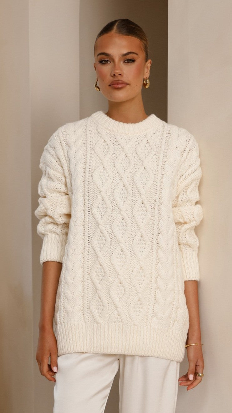 Valentina Cable Knit Soft Stretch Jumper – Cream – view 14