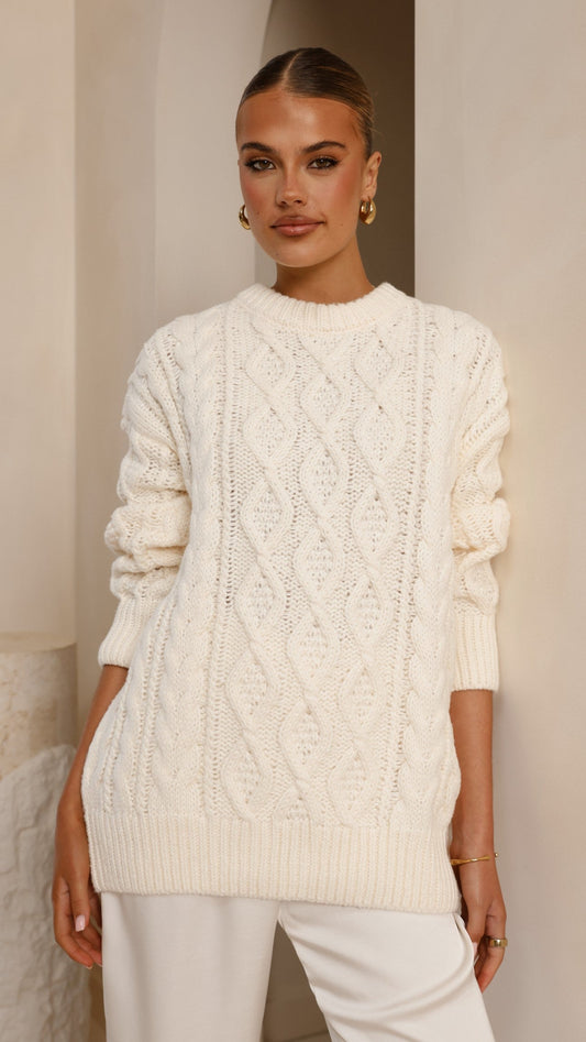 Valentina Cable Knit Soft Stretch Jumper – Cream