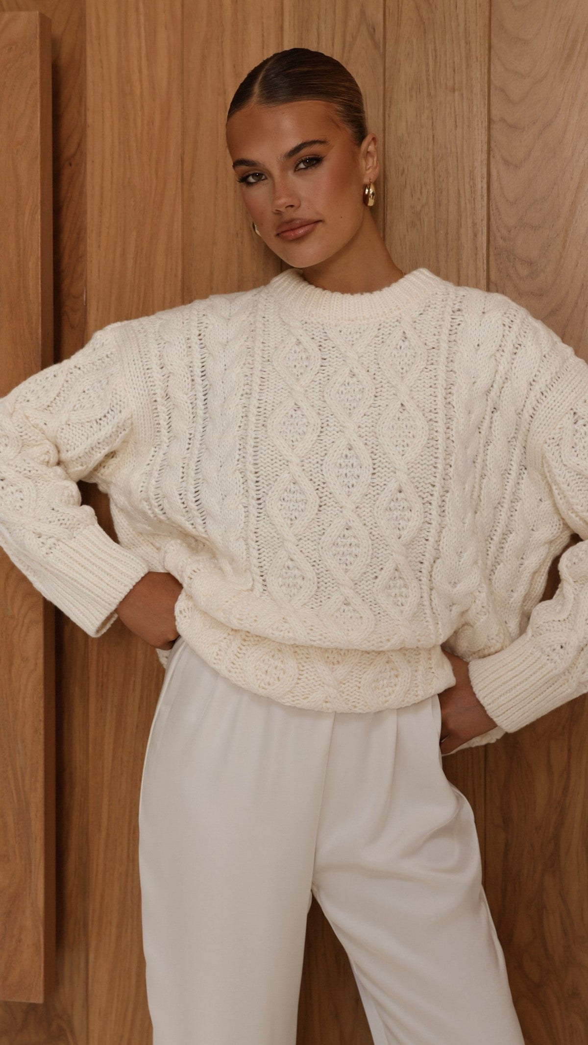 Valentina Cable Knit Soft Stretch Jumper – Cream – view 3