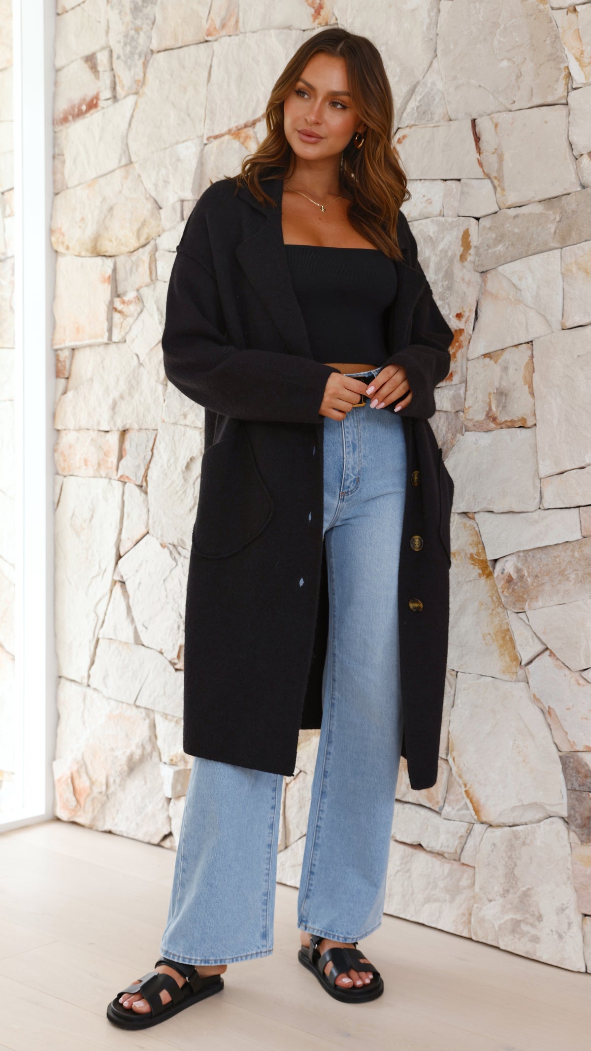 Kacela Collared Wool Blend Knit Button-Up Jacket – Black – view 5