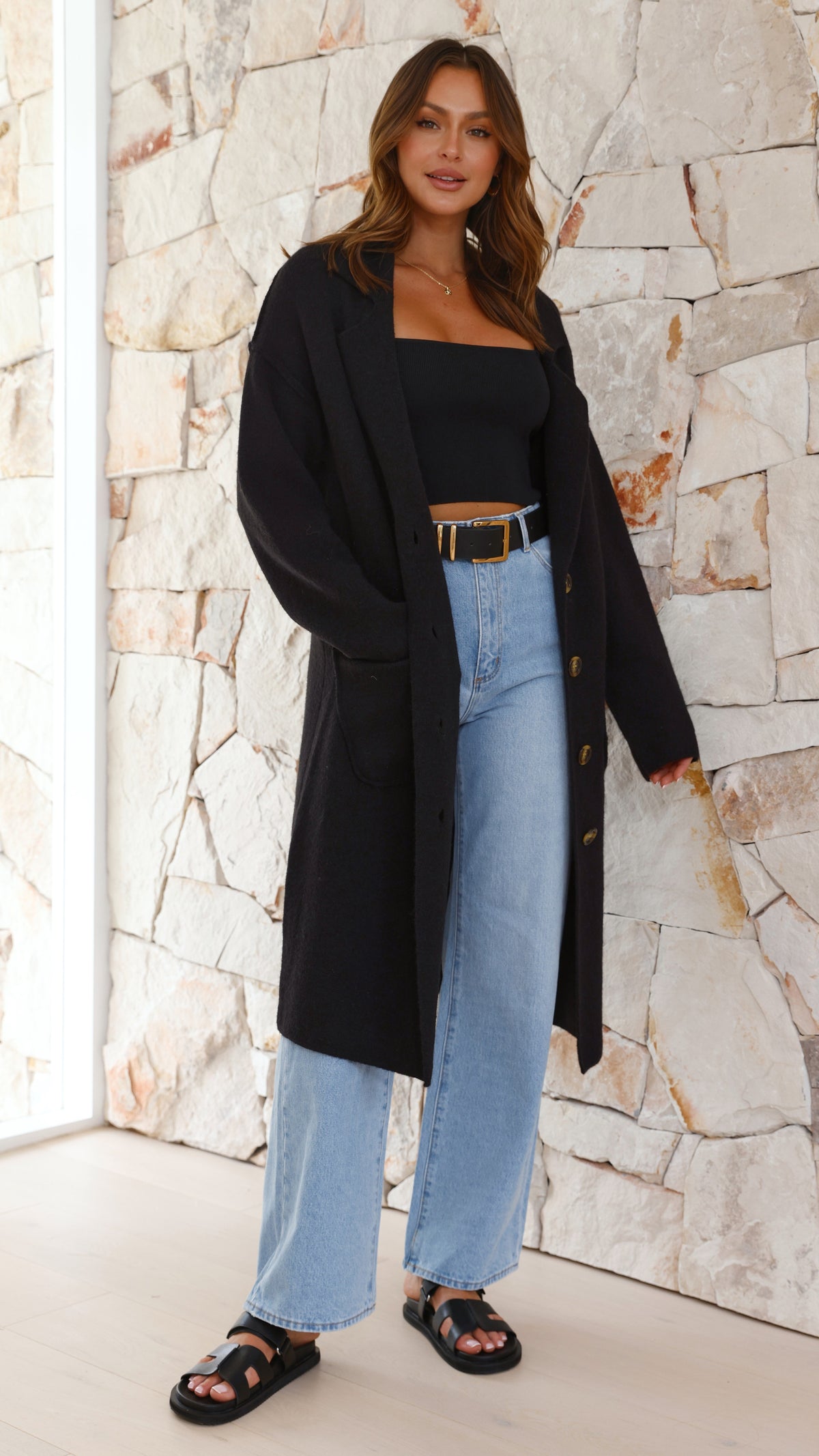 Kacela Collared Wool Blend Knit Button-Up Jacket – Black – view 4