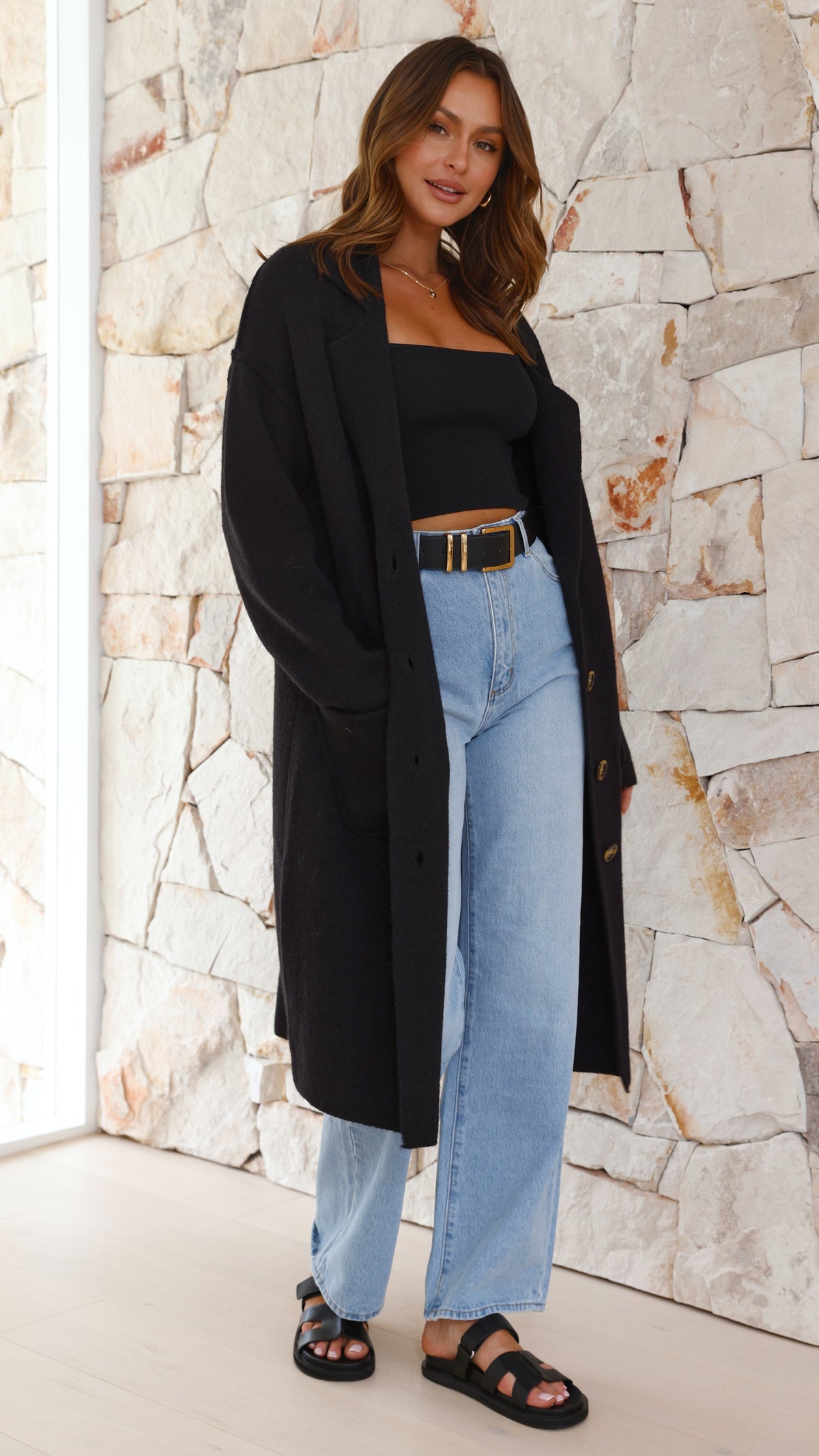 Kacela Collared Wool Blend Knit Button-Up Jacket – Black – view 7