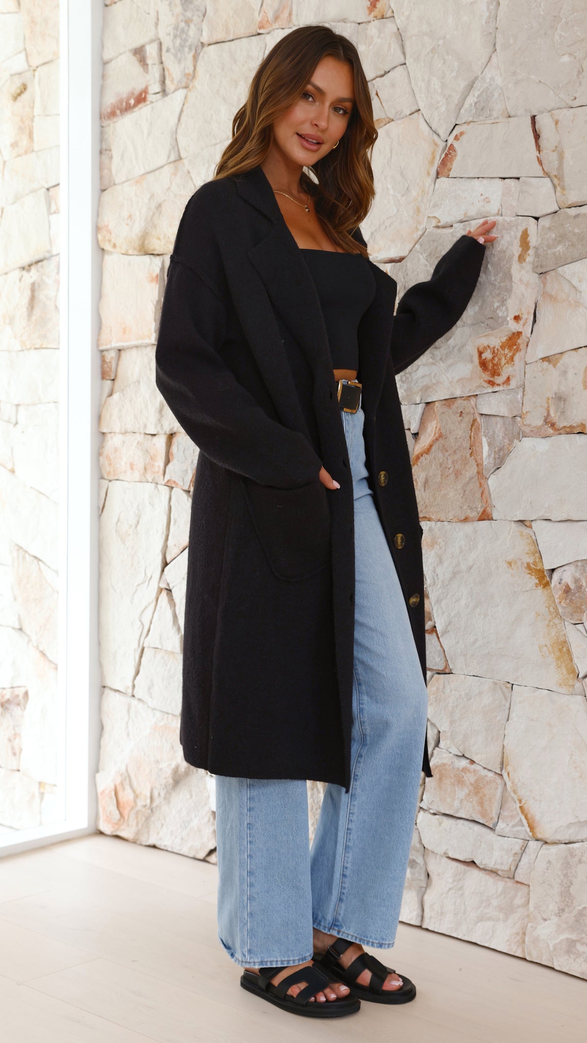 Kacela Collared Wool Blend Knit Button-Up Jacket – Black – view 8