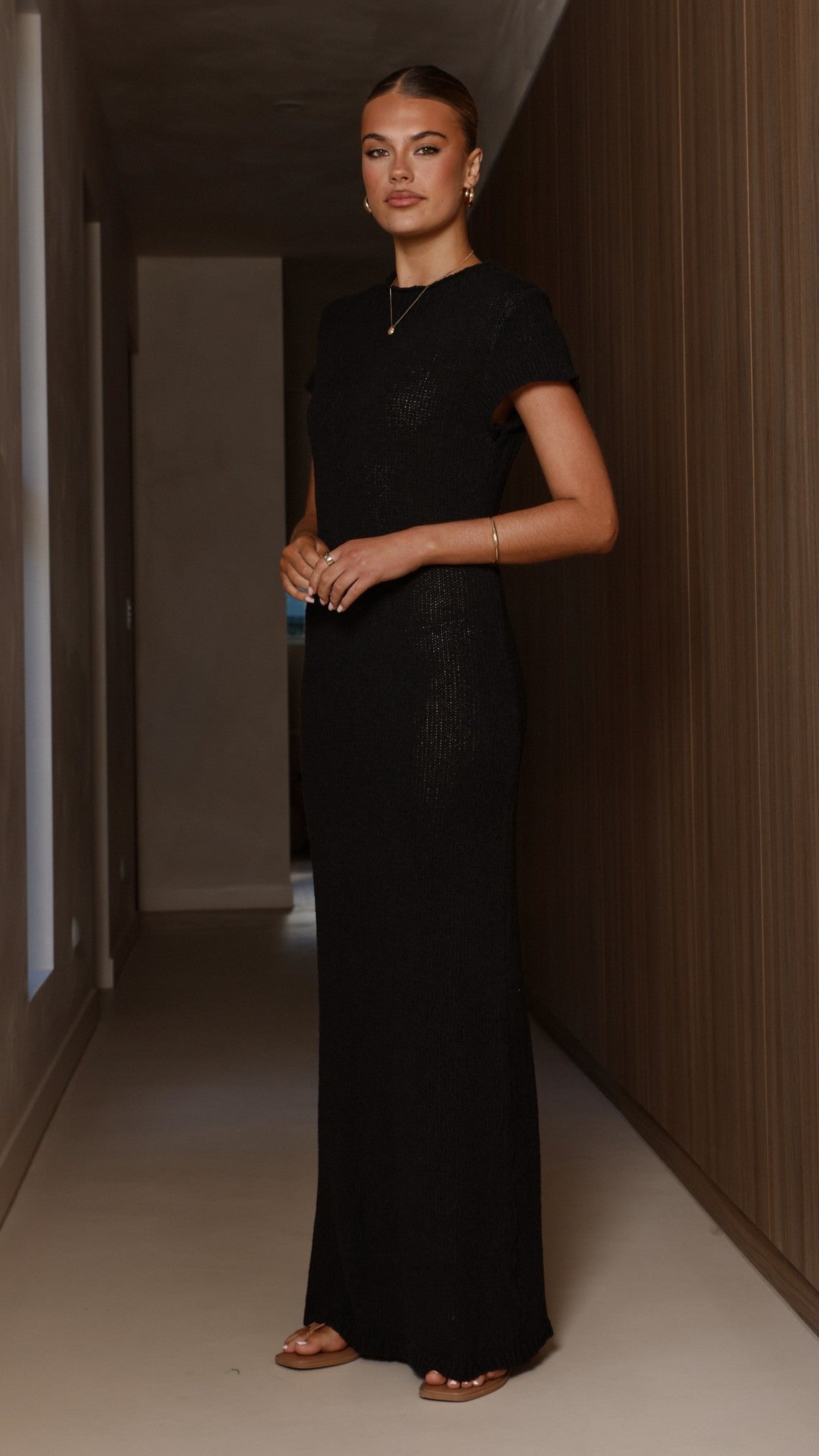 Valise Stretch Knit Maxi Dress with Ribbed Neckline – Black – view 5