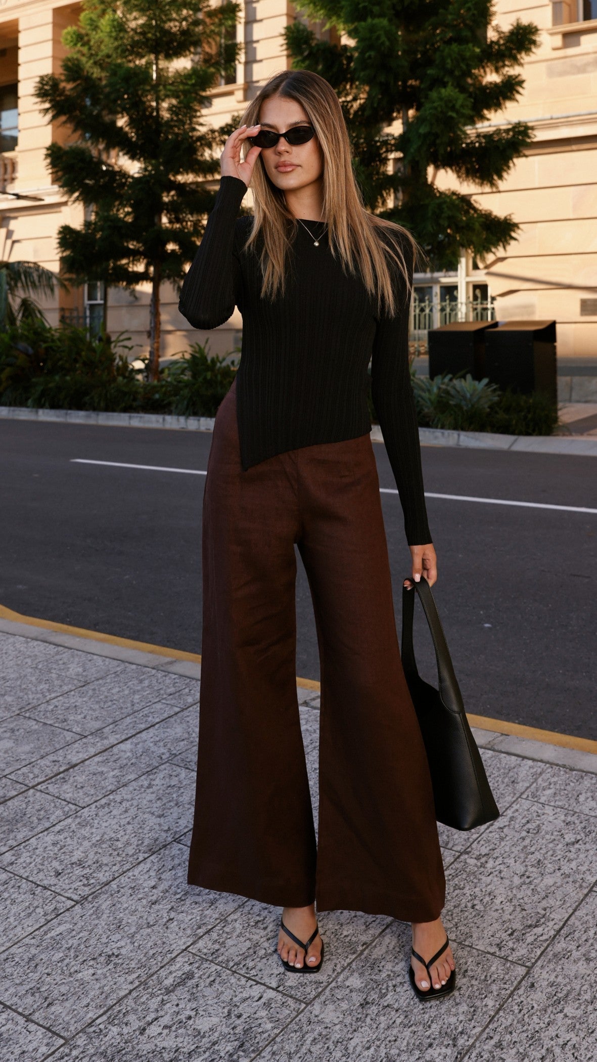 Isla High Neck Long Sleeve Top with Asymmetric Hem – Black – view 14