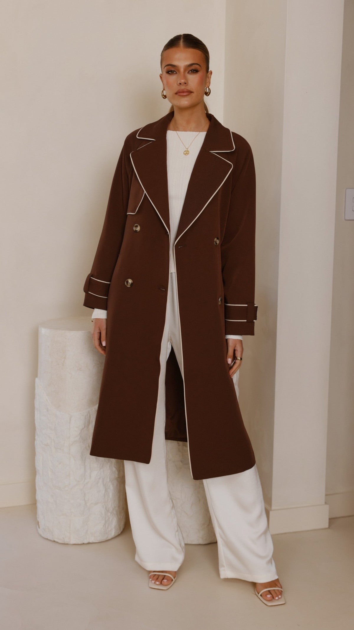 Blanca Oversized Longline Trench Coat with Waist Tie – Espresso – view 7