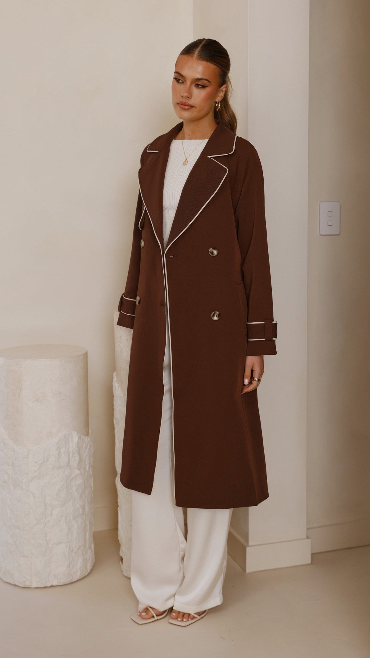 Blanca Oversized Longline Trench Coat with Waist Tie – Espresso – view 6