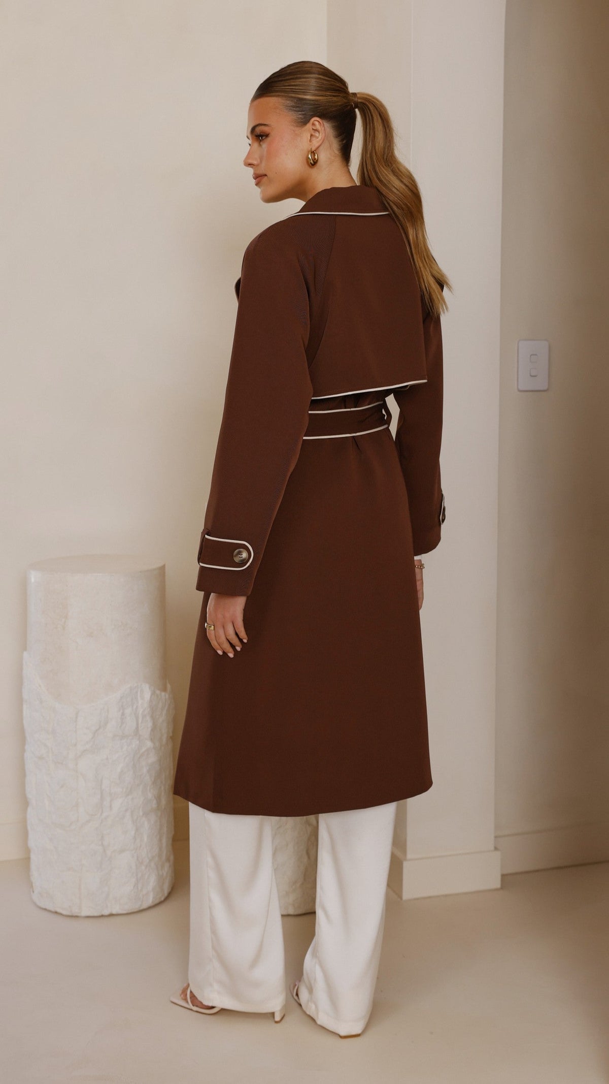 Blanca Oversized Longline Trench Coat with Waist Tie – Espresso