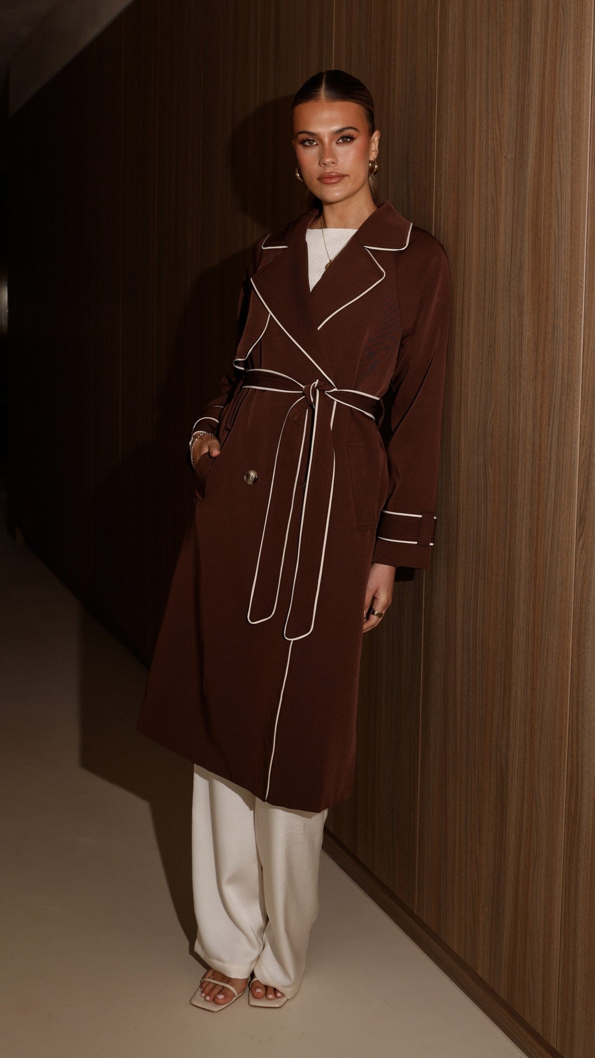Blanca Oversized Longline Trench Coat with Waist Tie – Espresso