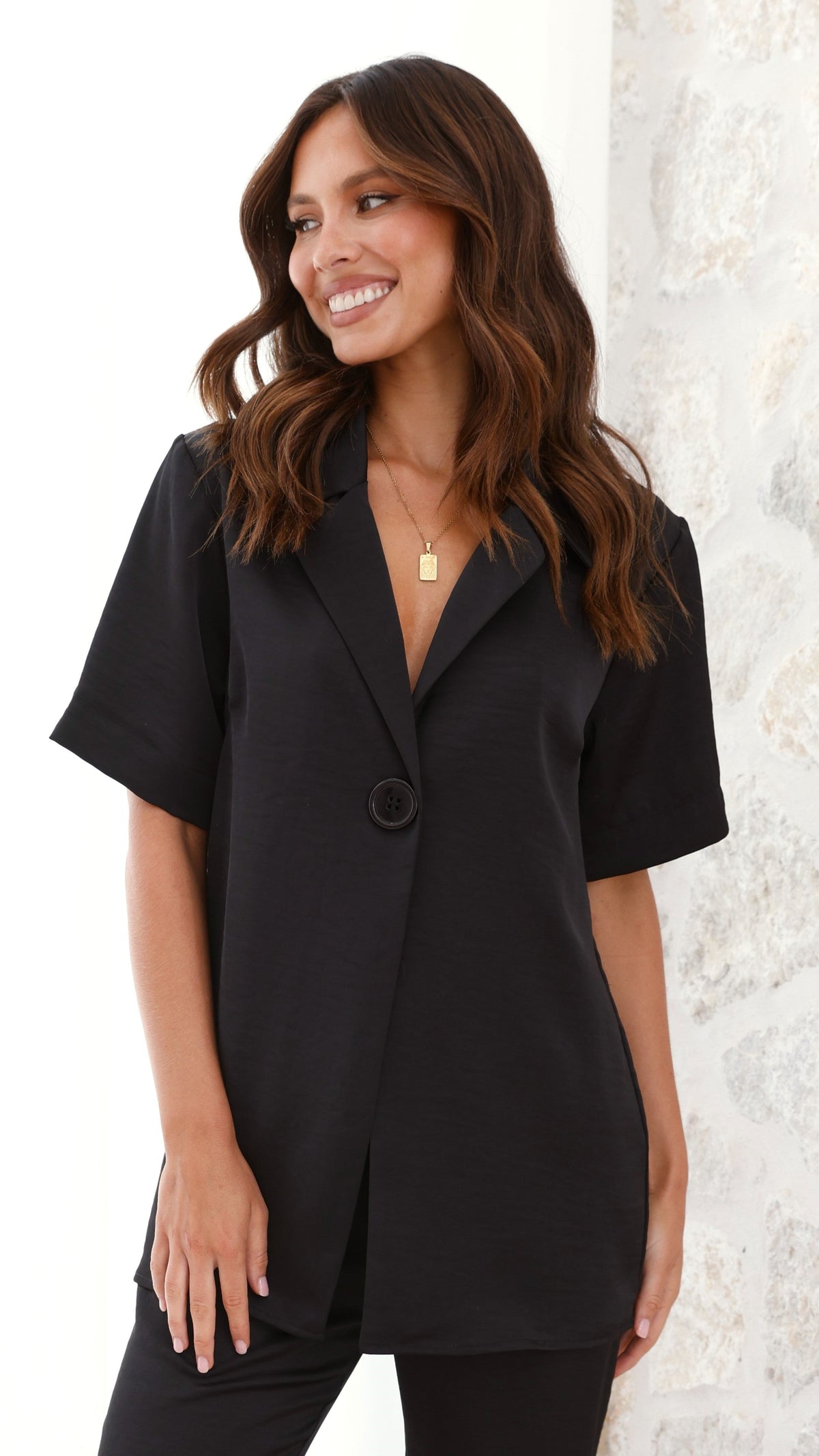 Imogen Polo Collar Boxy Oversized Short Sleeve Shirt – Black