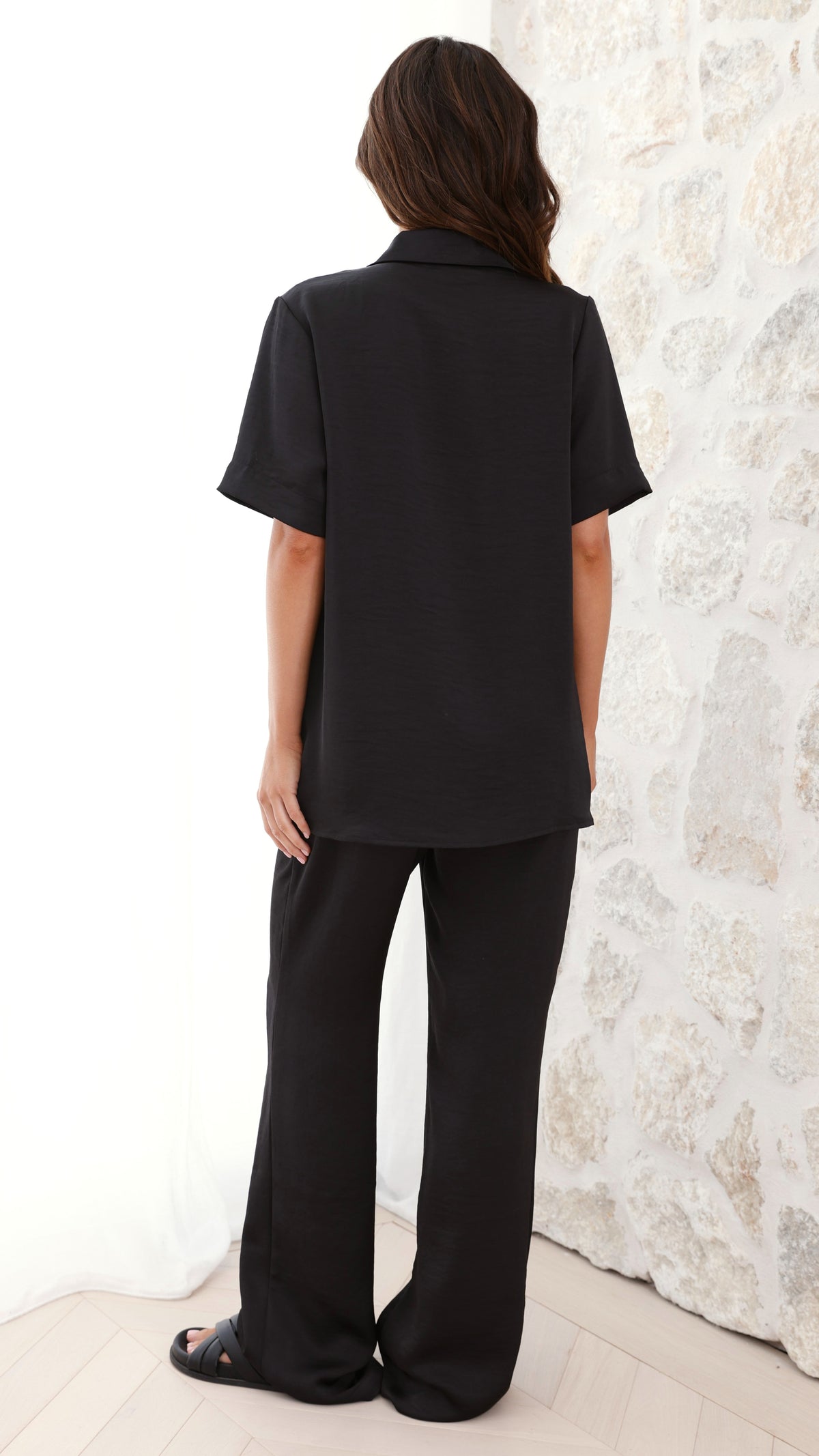 Imogen Polo Collar Boxy Oversized Short Sleeve Shirt – Black