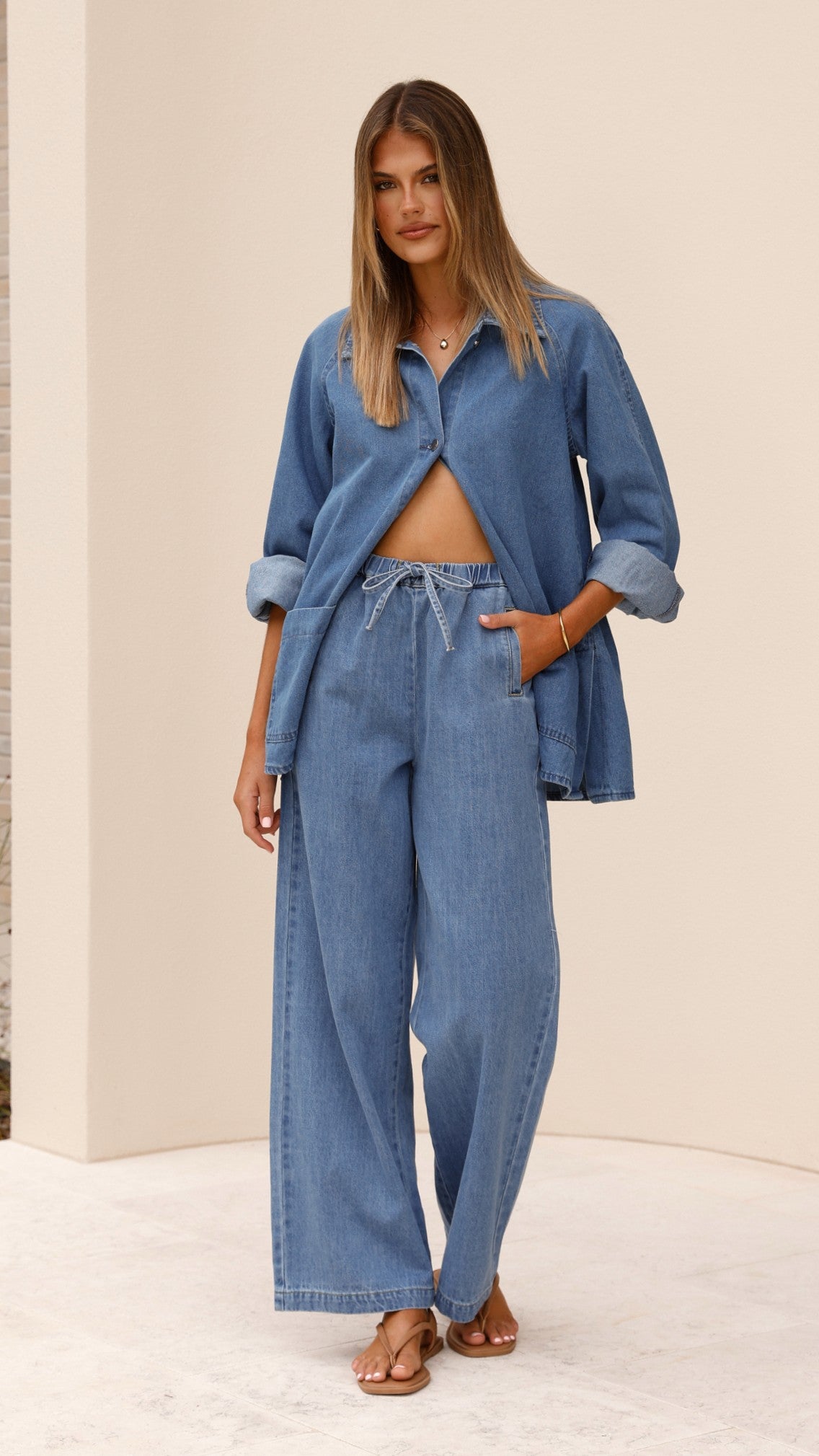 Laura Oversized Cotton Denim Jacket with Side Splits – Mid Wash – view 9