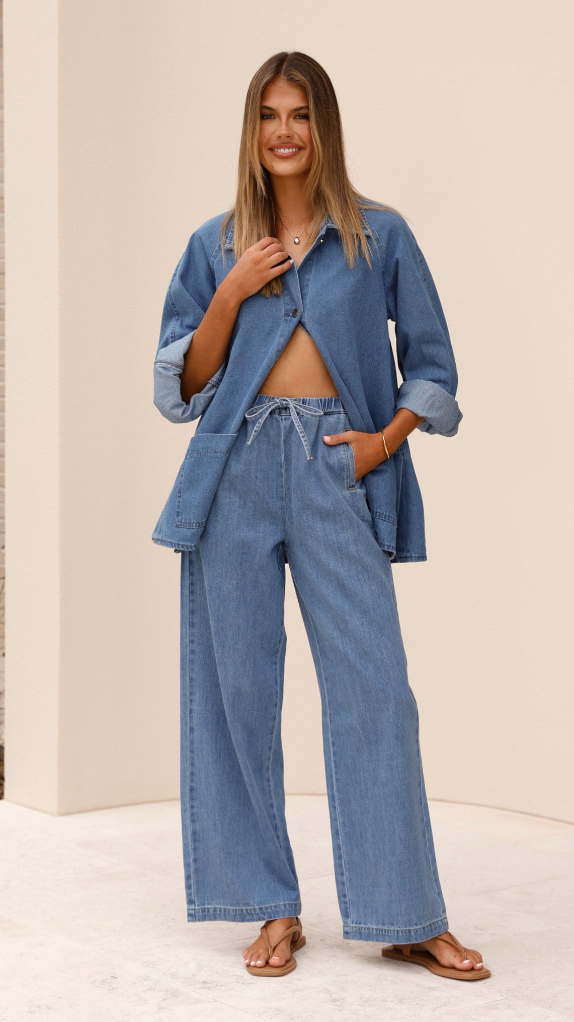 Laura Oversized Cotton Denim Jacket with Side Splits – Mid Wash – view 10