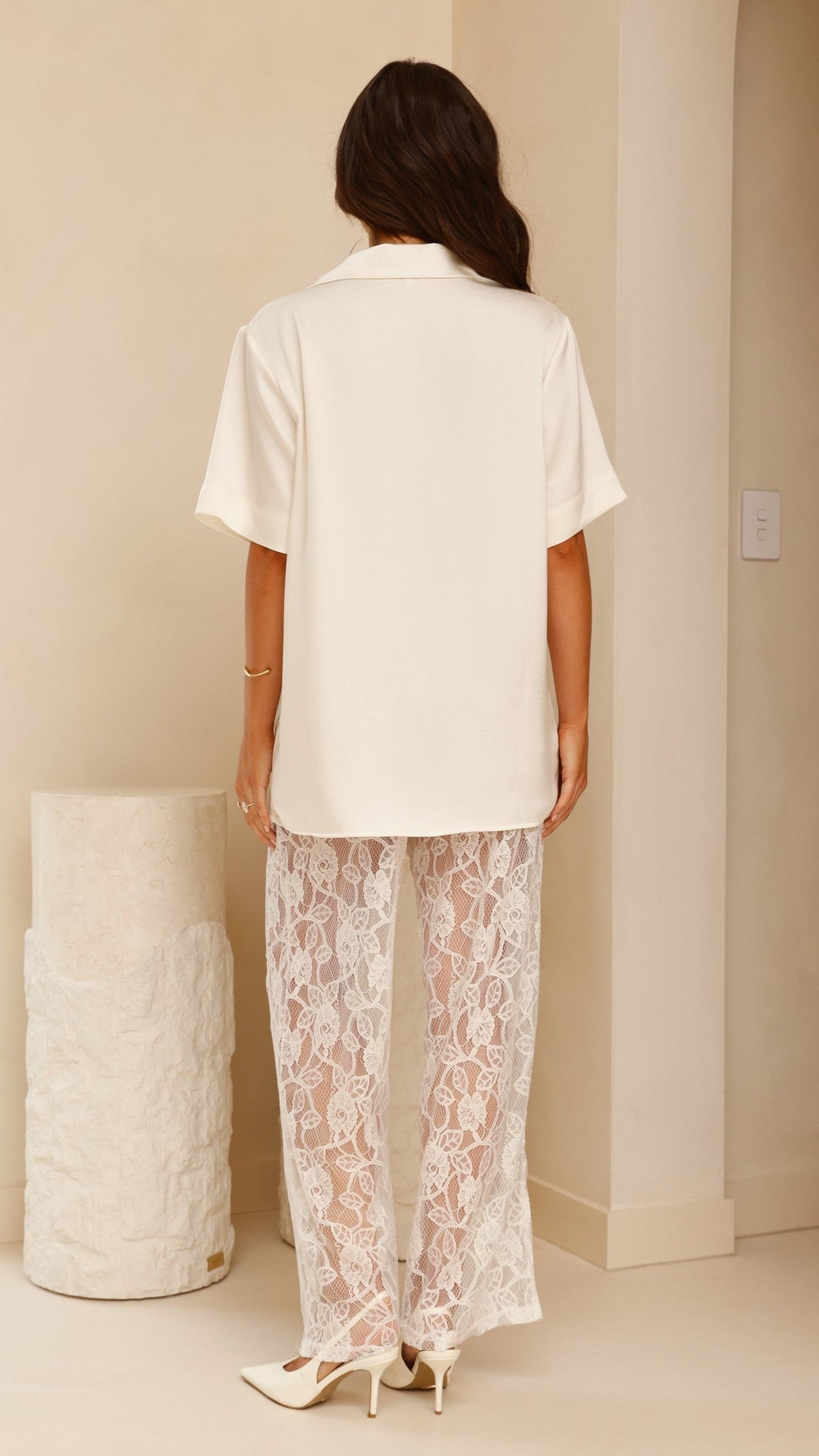Baxter Sheer Lace Elasticated Waist Relaxed Leg Trousers – White – view 5
