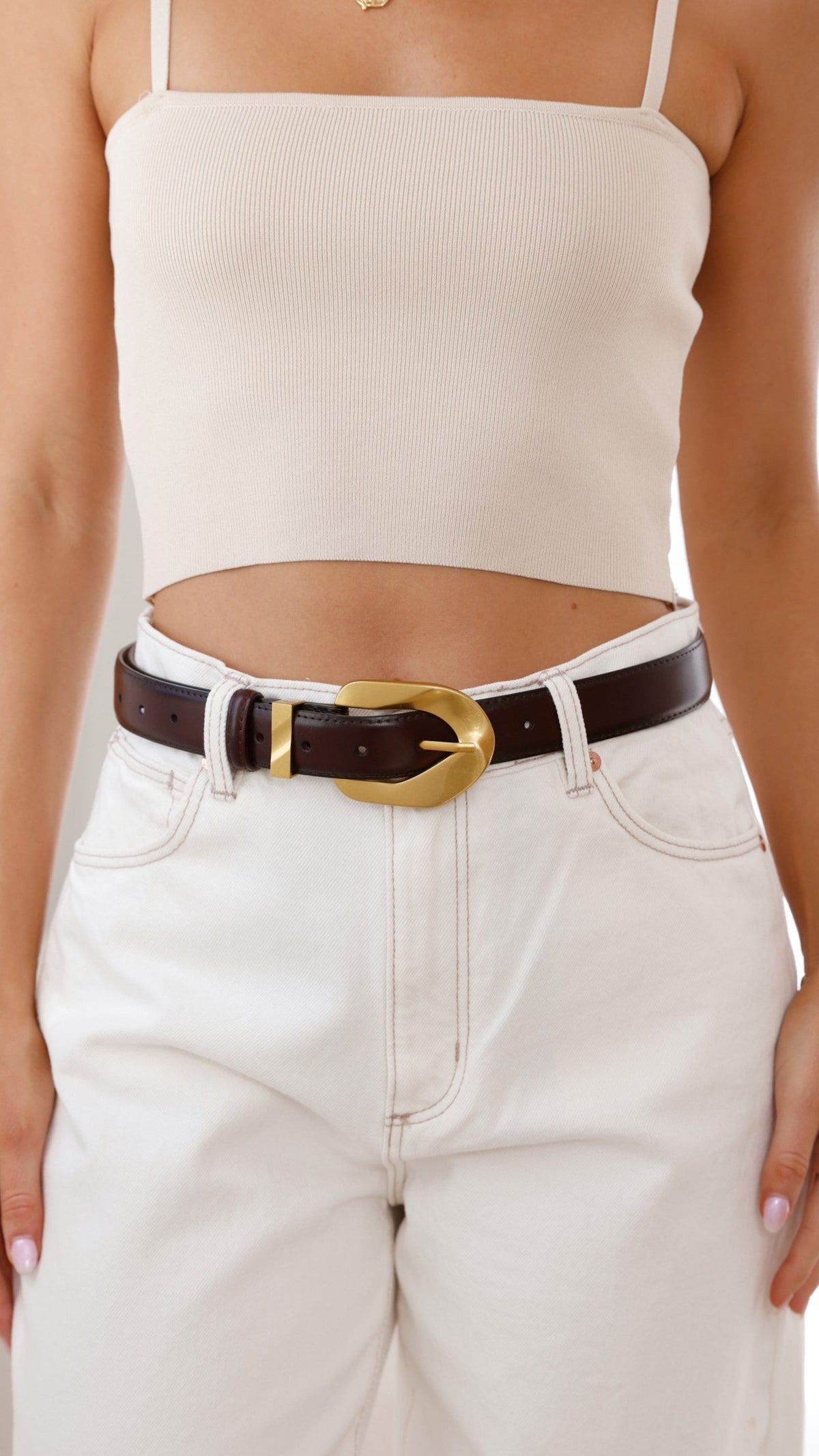 Evelyn Irregular Gold Buckle PU Leather Belt – Burgundy – view 2