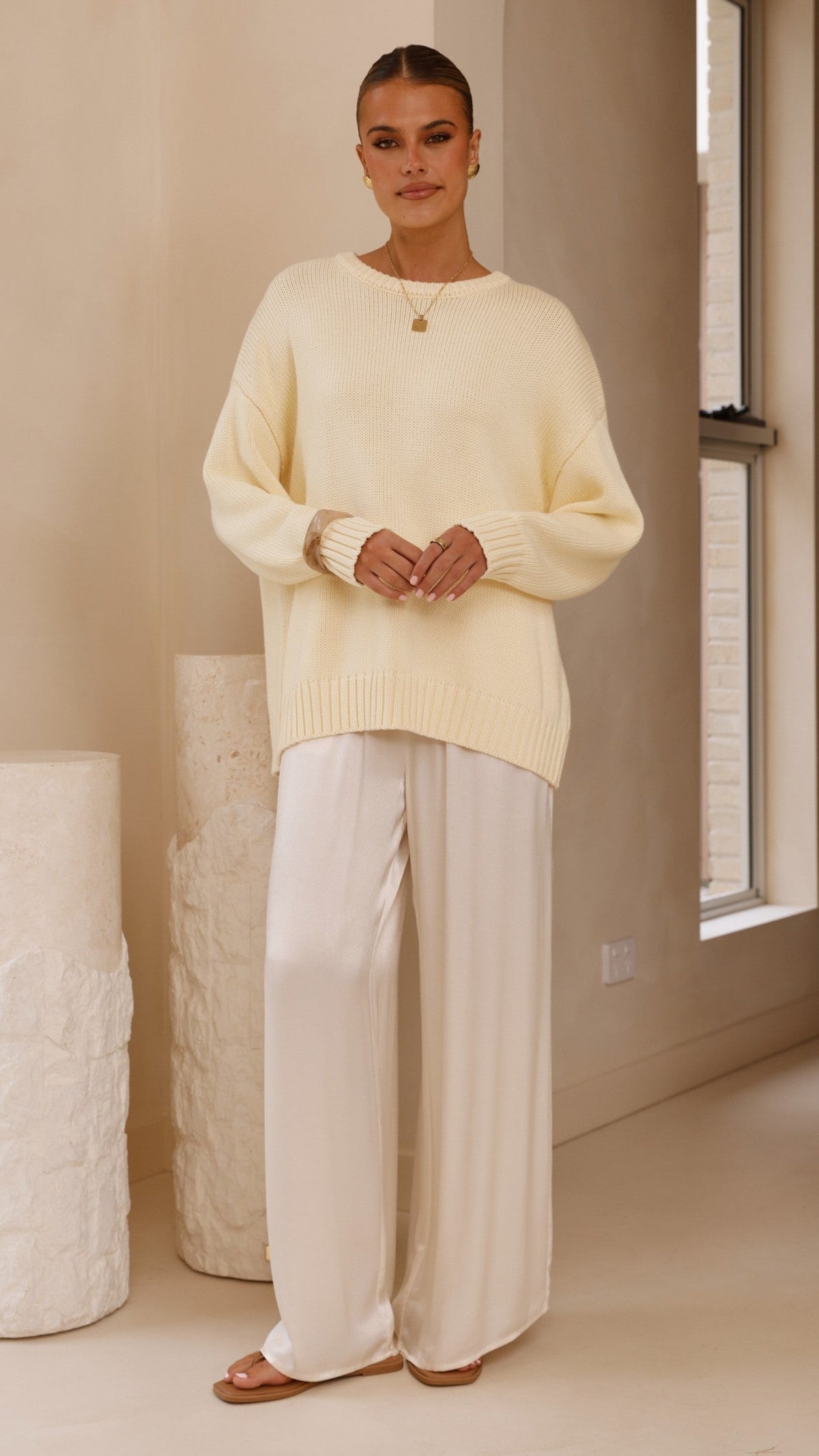 Dara Oversized Crew Neck Long Sleeve Knit Jumper – Butter Yellow
