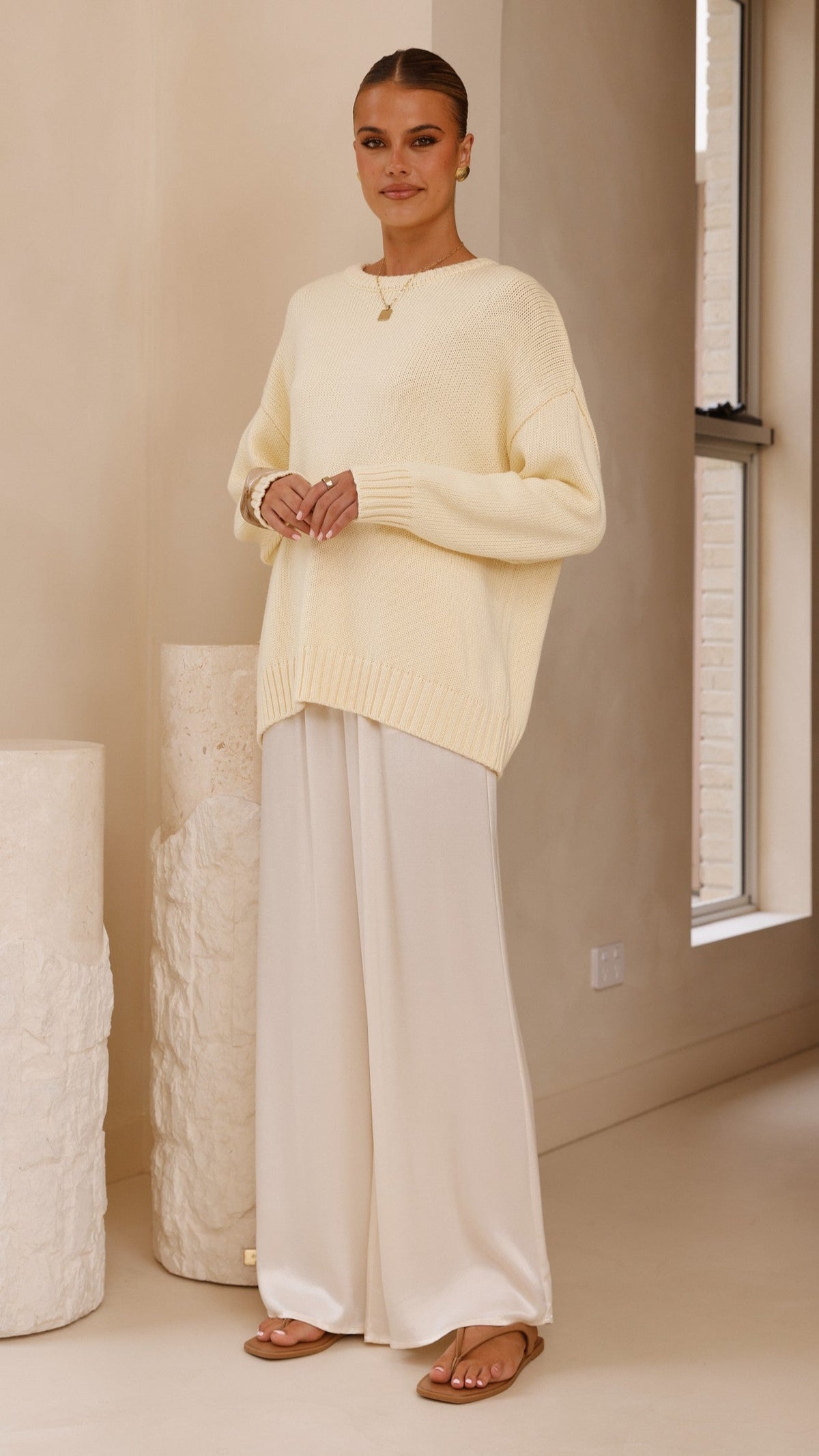 Dara Oversized Crew Neck Long Sleeve Knit Jumper – Butter Yellow