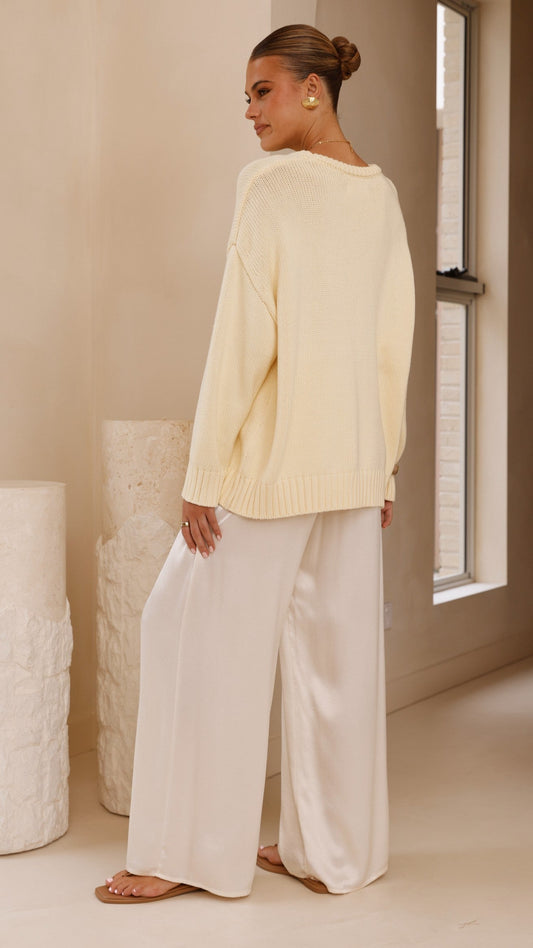 Dara Oversized Crew Neck Long Sleeve Knit Jumper – Butter Yellow
