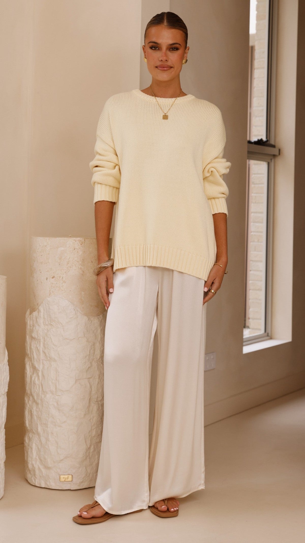 Dara Oversized Crew Neck Long Sleeve Knit Jumper – Butter Yellow