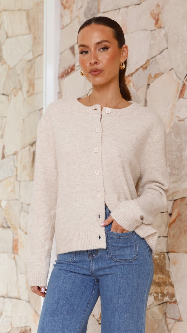 Carinna Relaxed Button-Front Knit Jumper – Beige – view 4