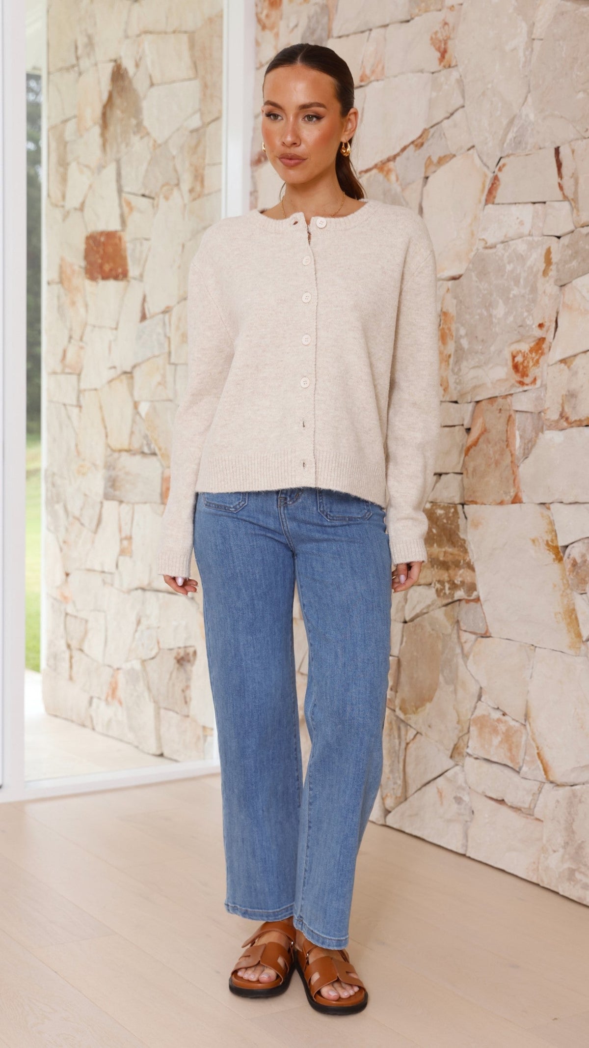 Carinna Relaxed Button-Front Knit Jumper – Beige – view 7