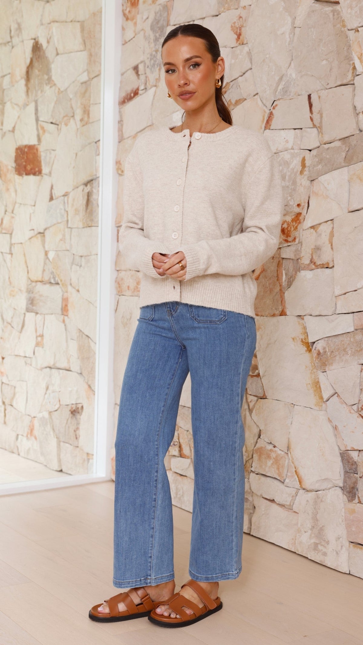 Carinna Relaxed Button-Front Knit Jumper – Beige – view 8