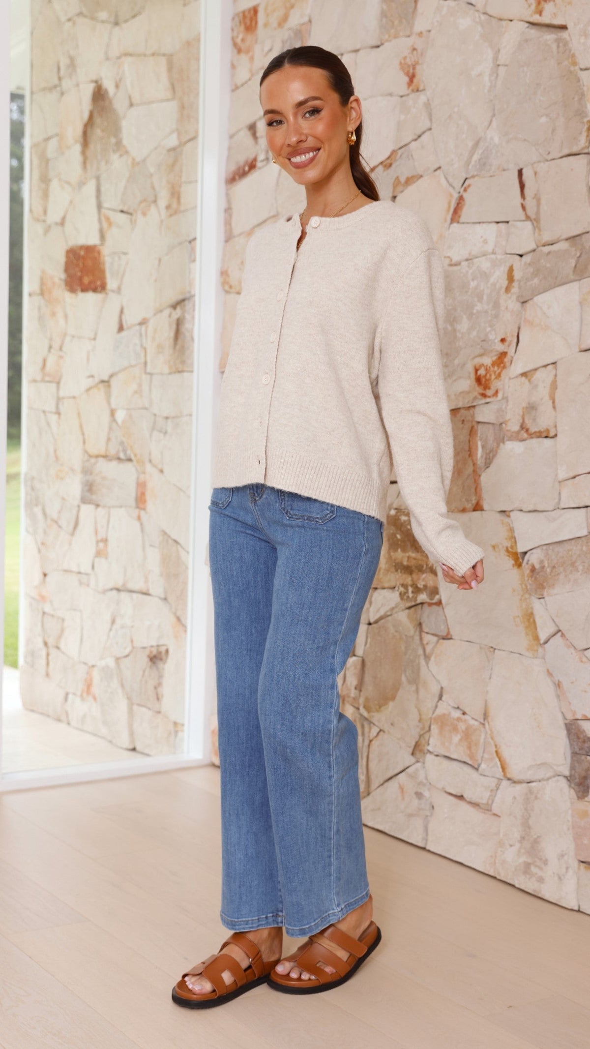 Carinna Relaxed Button-Front Knit Jumper – Beige – view 9