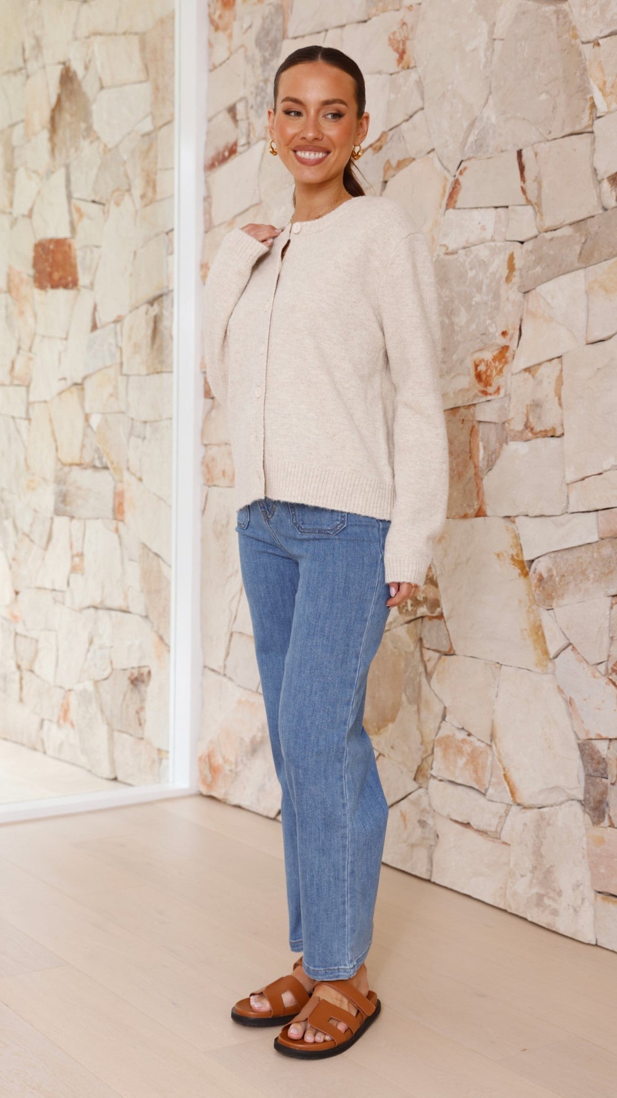 Carinna Relaxed Button-Front Knit Jumper – Beige – view 10
