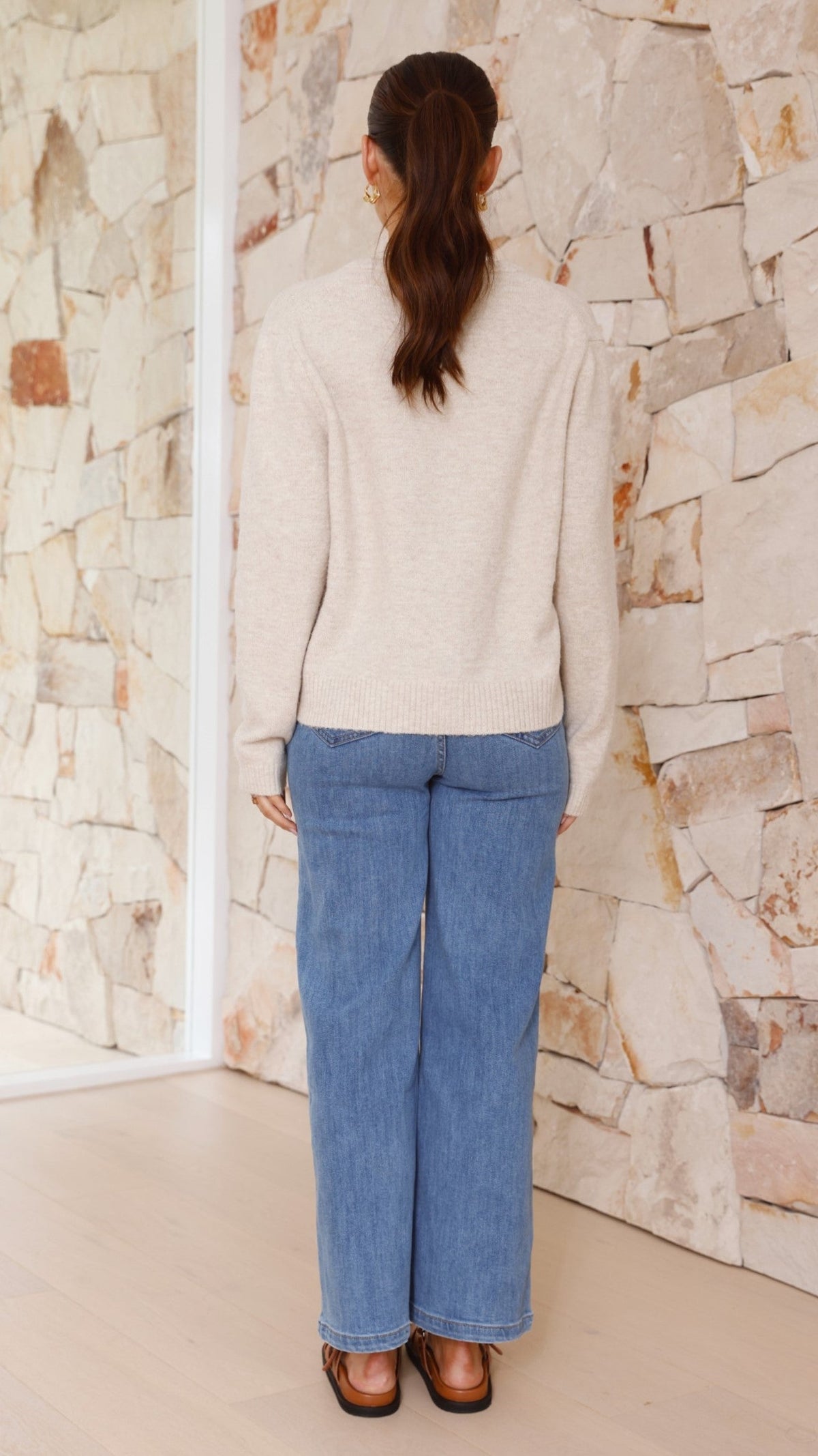 Carinna Relaxed Button-Front Knit Jumper – Beige – view 5