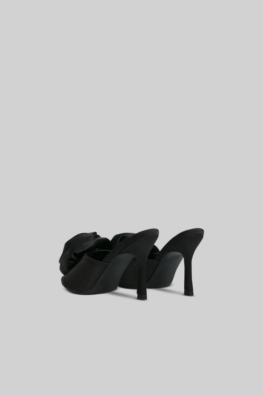 Satin Heeled Sandals with Flower Pom Pom Detail – Black – view 2