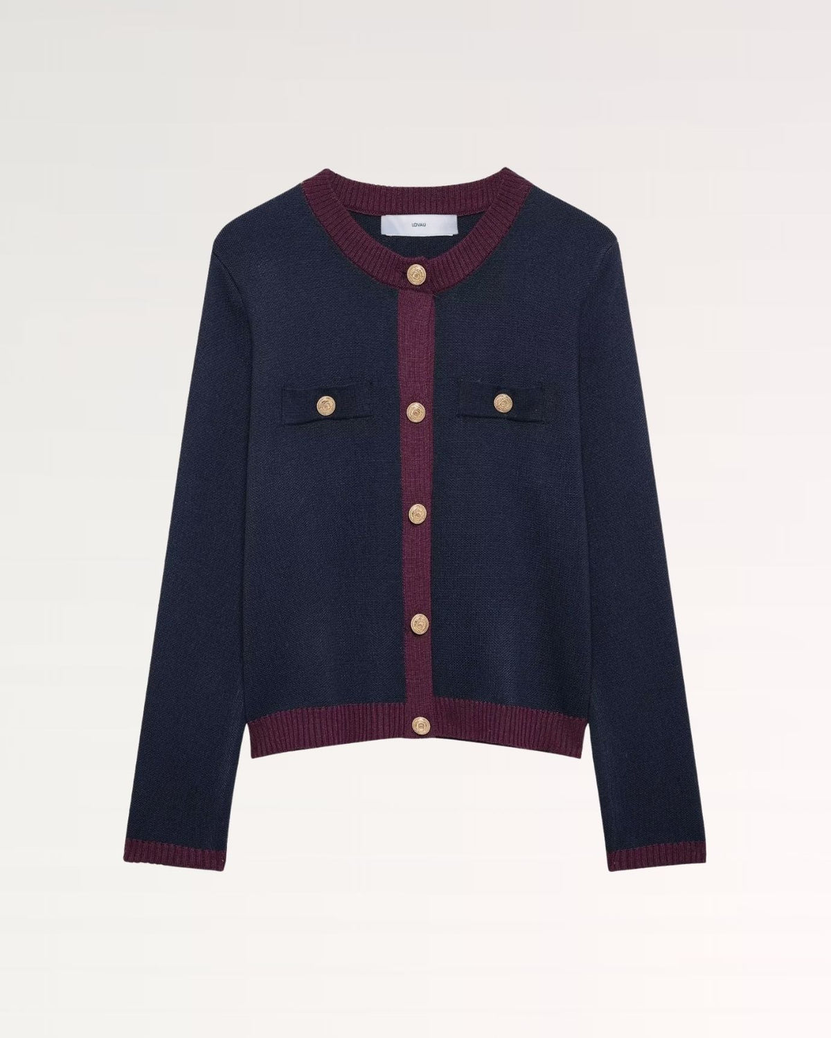 Franziska Slim Fit Ribbed Trim Cardigan with Pearl Buttons