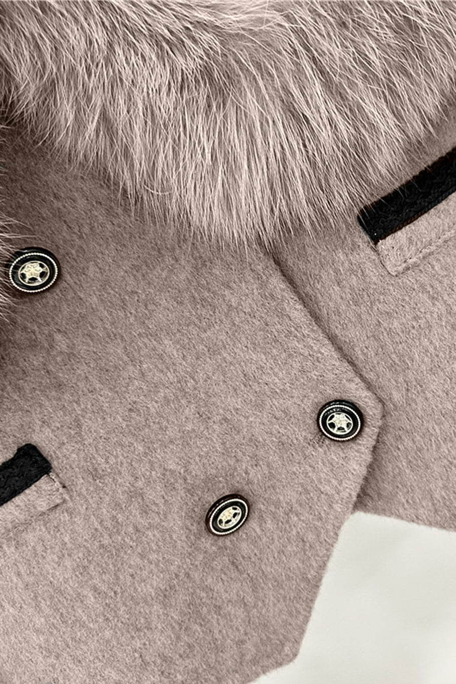 Double-Breasted Cropped Jacket with Trimmed Collar and Cuffs – Brown – view 6