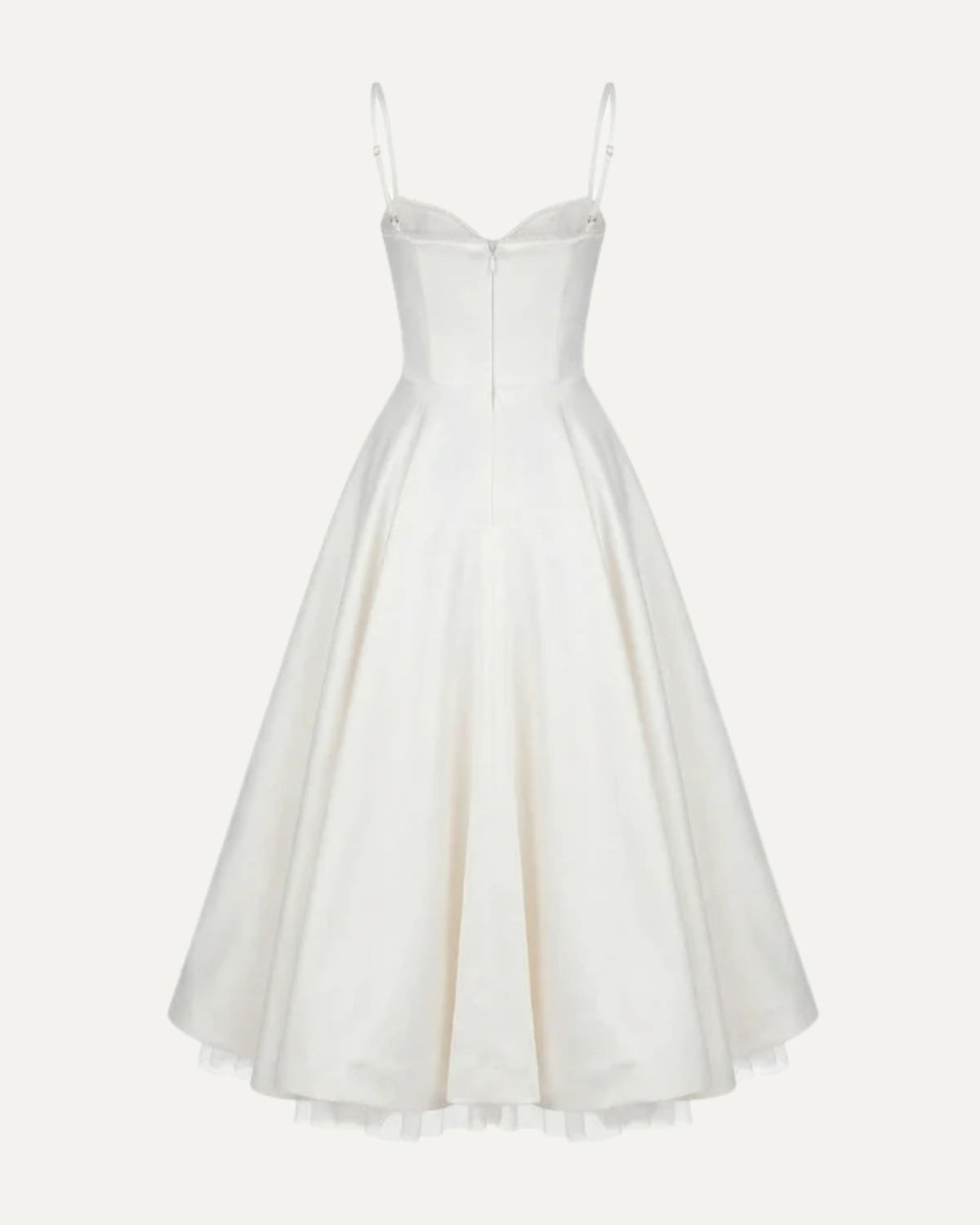 Giulia Duchess Satin Midi Dress with Tulle Underskirt – Ivory White – view 6