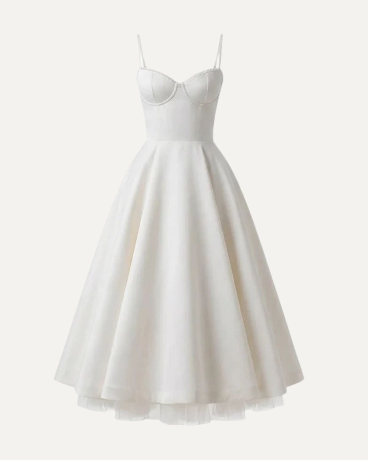 Giulia Duchess Satin Midi Dress with Tulle Underskirt – Ivory White – view 1