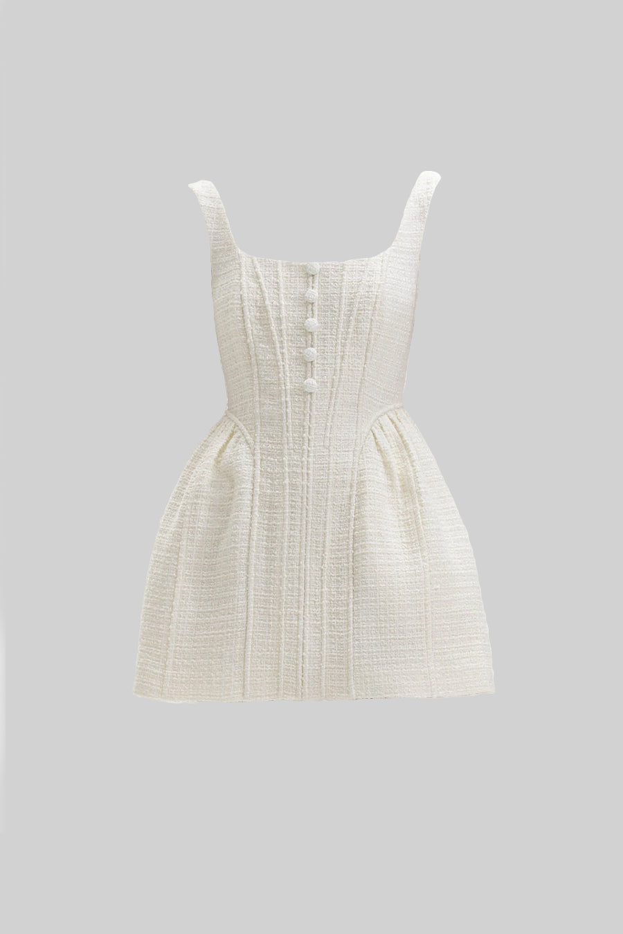 Sleeveless Textured Corset Fit A-Line Mini Dress – Ivoire – view 19