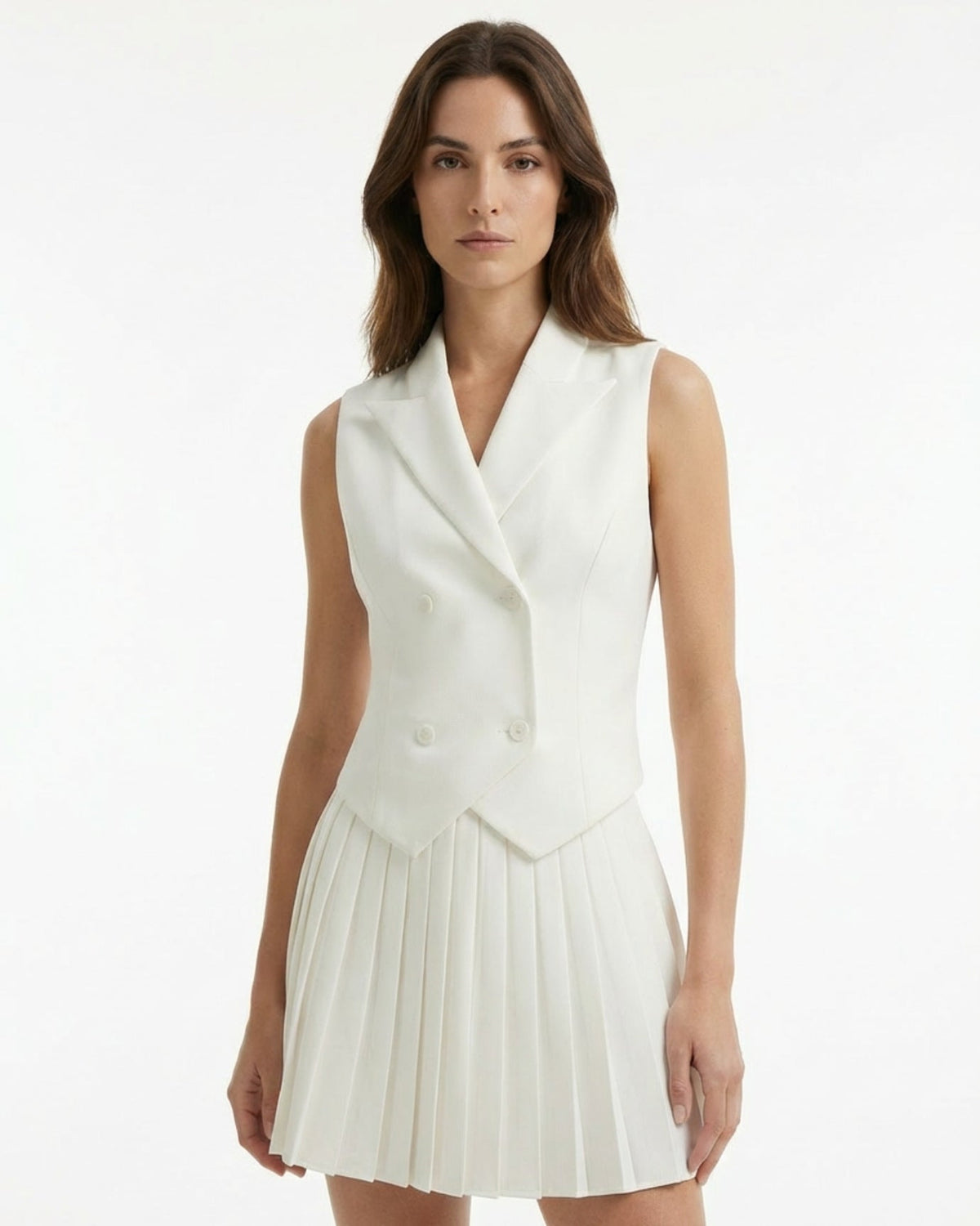 Tailored Waistcoat and Pleated Mini Skirt Two-Piece Set – view 2