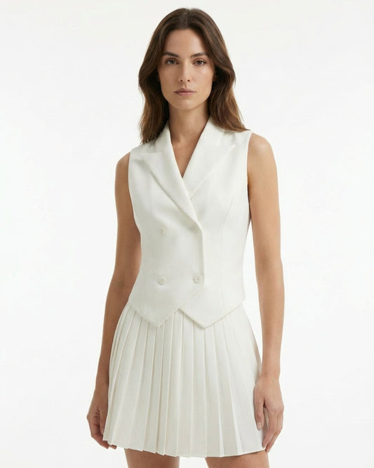 Tailored Waistcoat and Pleated Mini Skirt Two-Piece Set – view 2