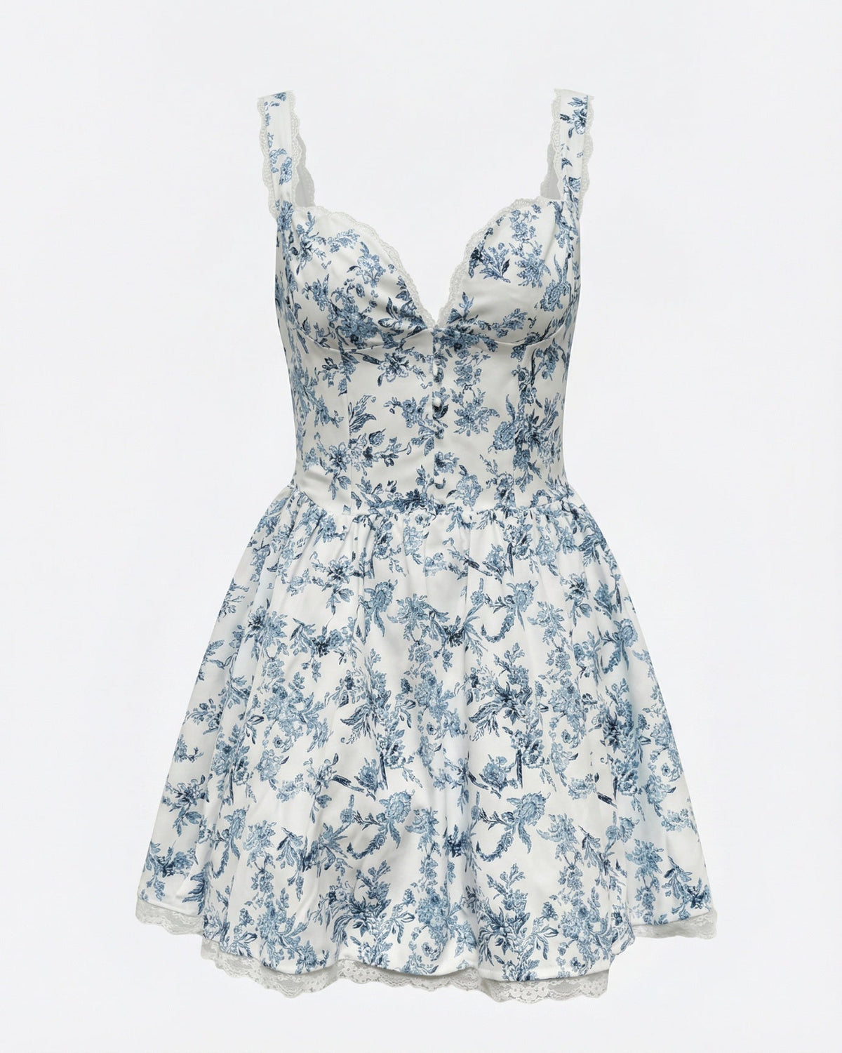 Diona Breathable Corset Mini Dress with Flowy Silhouette – Blue – Blue Floral Lining – view 1