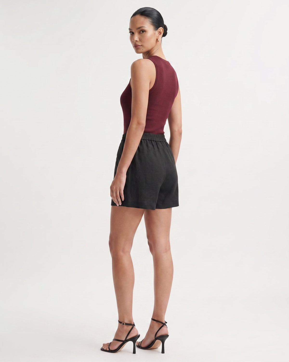 Kiara High Waisted Linen Blend Shorts with Relaxed Leg – view 9