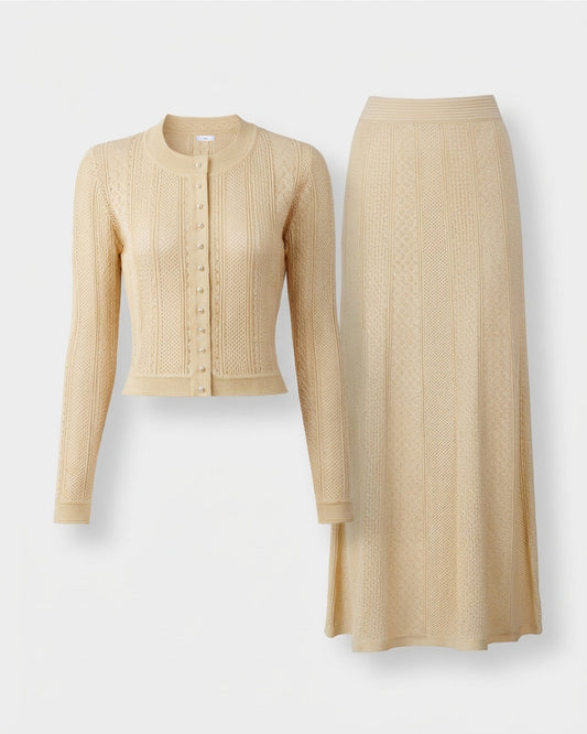 Kira Knit Cardigan and Matching Skirt Two-Piece Set