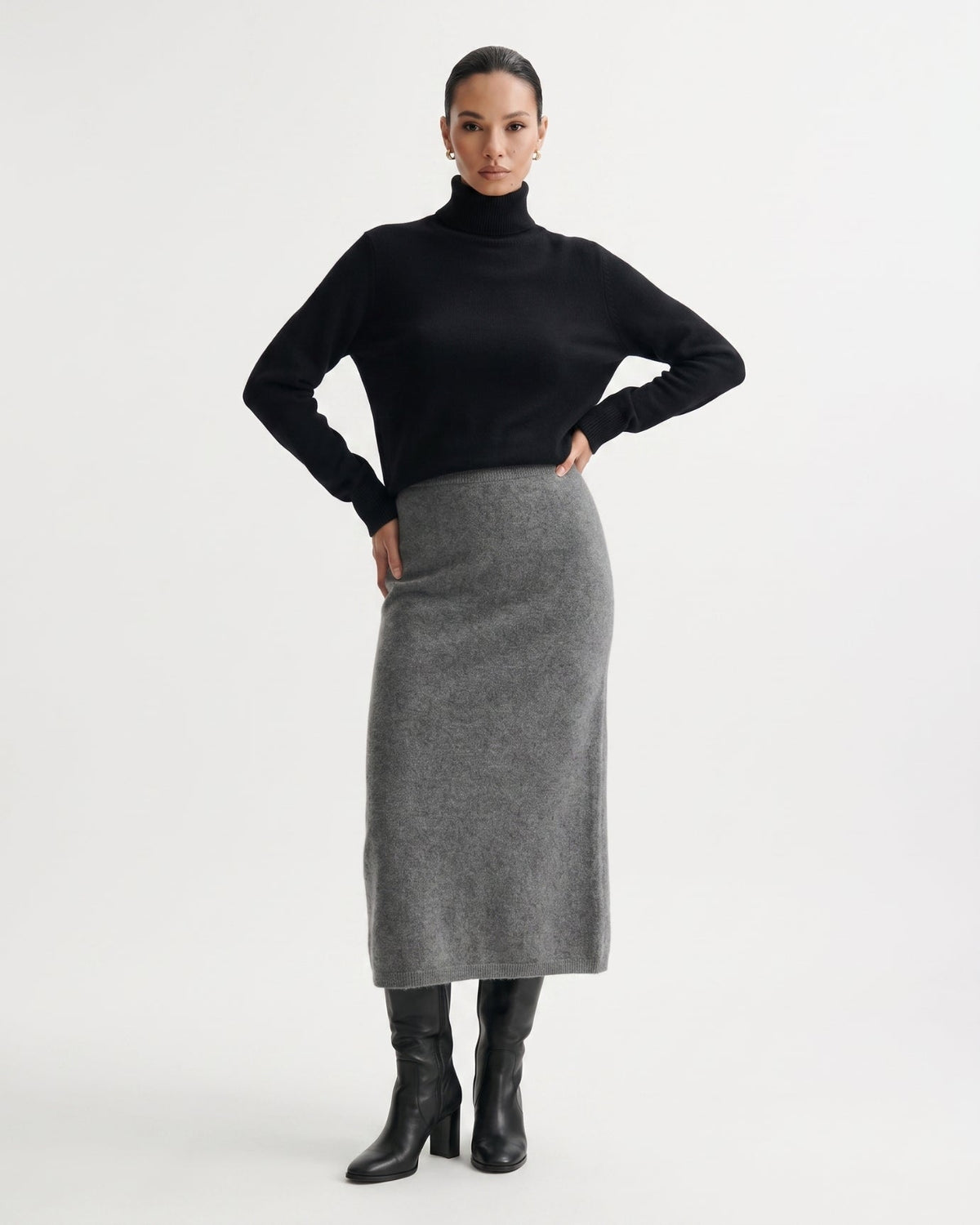 Cashmere A-Line Midi Skirt with Subtle High Waist – view 5