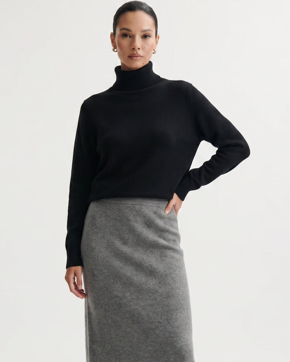 Cashmere A-Line Midi Skirt with Subtle High Waist – view 6
