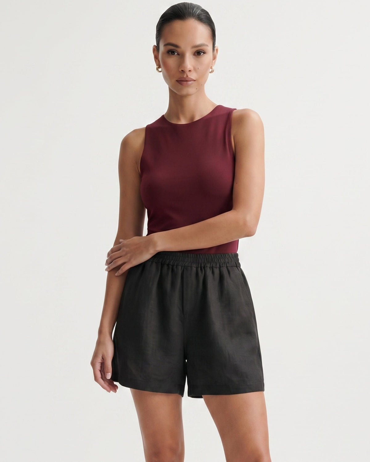 Kiara High Waisted Linen Blend Shorts with Relaxed Leg