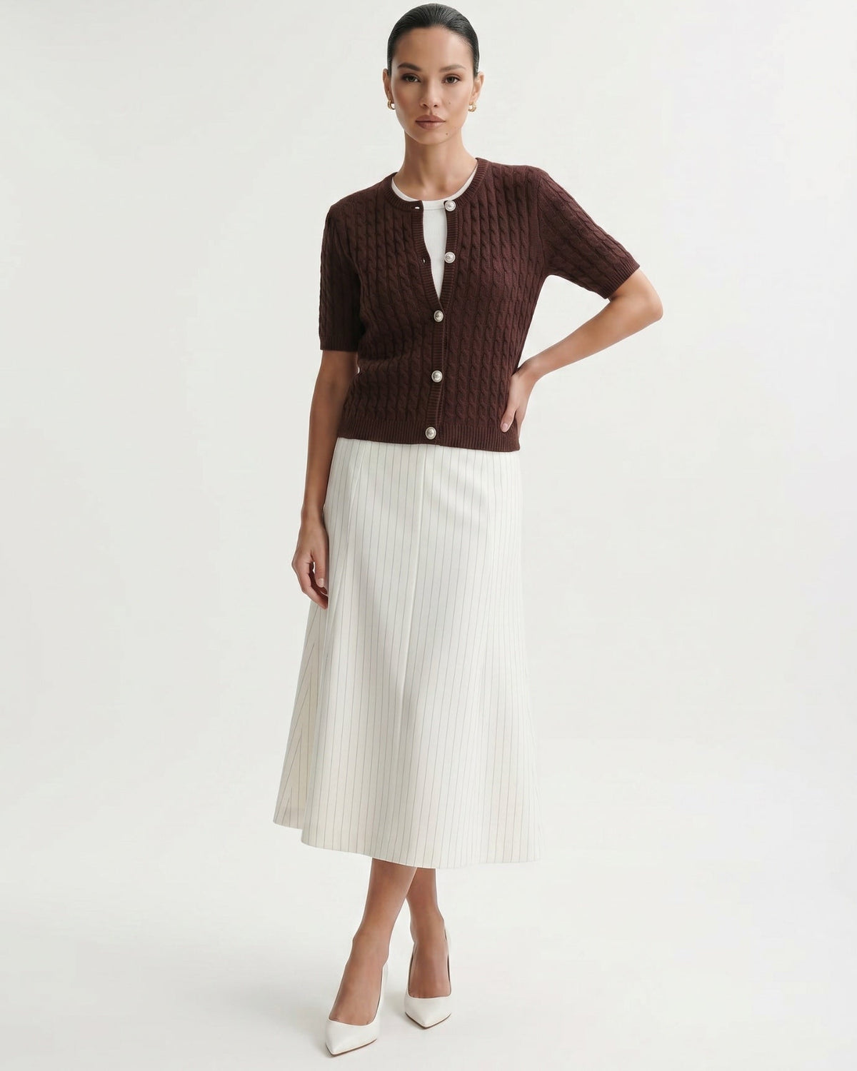 Slim Fit Short Sleeve Cropped Knitted Cardigan – view 8